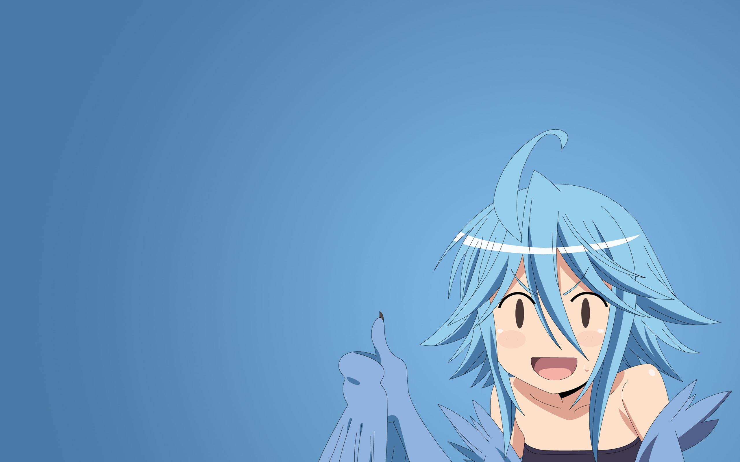 human representation, anime girls, creativity, anime, emotion, illustration, blue background, haired, Monster Musume no Iru Nichijou, 2K, blue, representation, HD Wallpaper