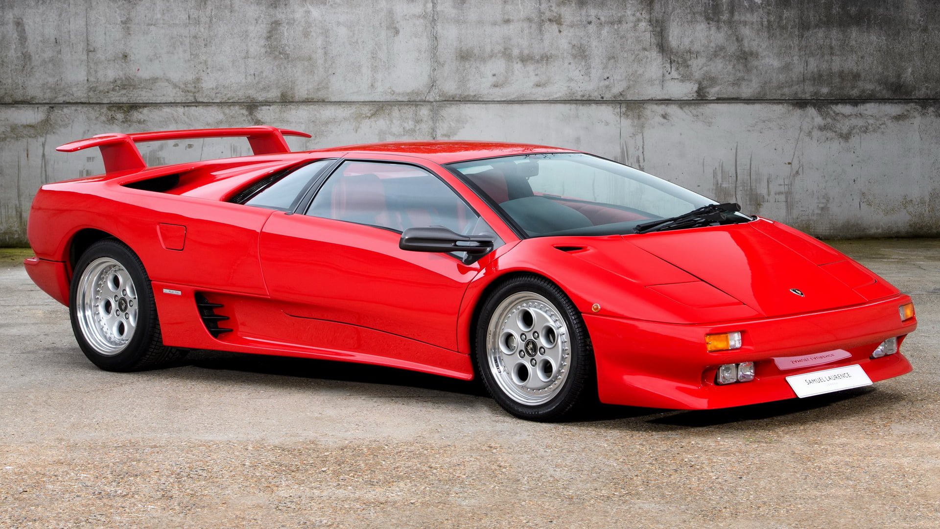 transportation, red, vehicle, city, Lamborghini Diablo, architecture, mode of transportation, sports car, red cars, no people, wall - building feature, HD Wallpaper