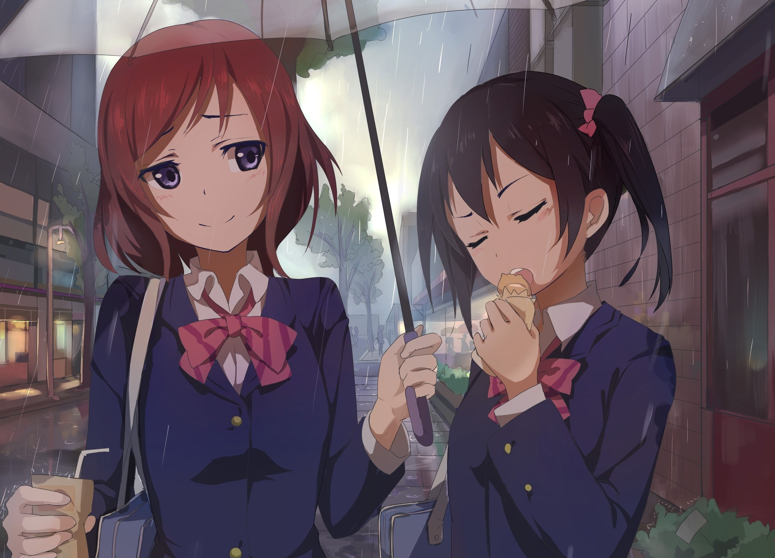 Maki Nishikino, Love Live!, 2K, Anime, Nico Yazawa, Rain, HD Wallpaper