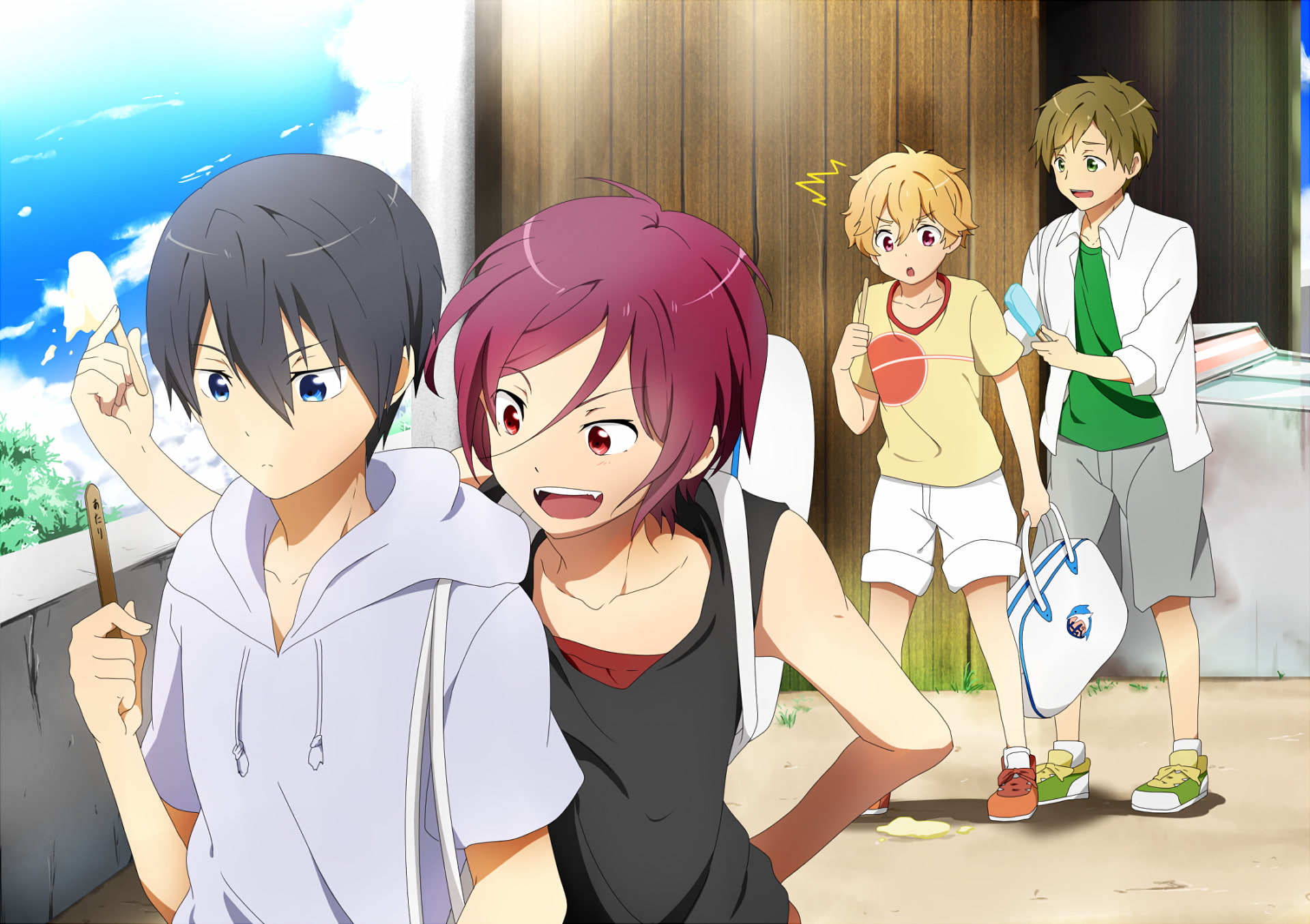 1080P, Haruka Nanase, Nagisa Hazuki, Anime, Makoto Tachibana, Free!, Rin Matsuoka, HD Wallpaper