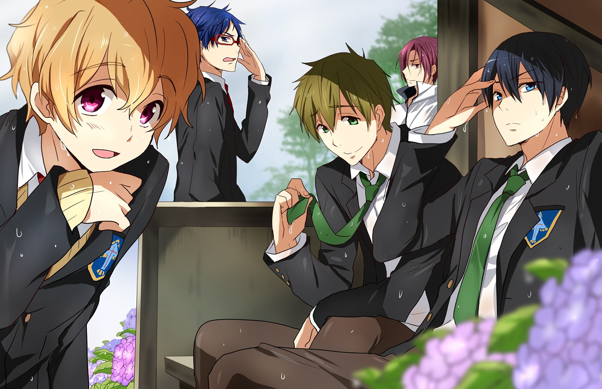 Nagisa Hazuki, group of people, lifestyles, Free!, adult, halloween, celebration, males, obscured face, men, Rei Ryūgazaki, mask, people, Makoto Tachibana, HD Wallpaper