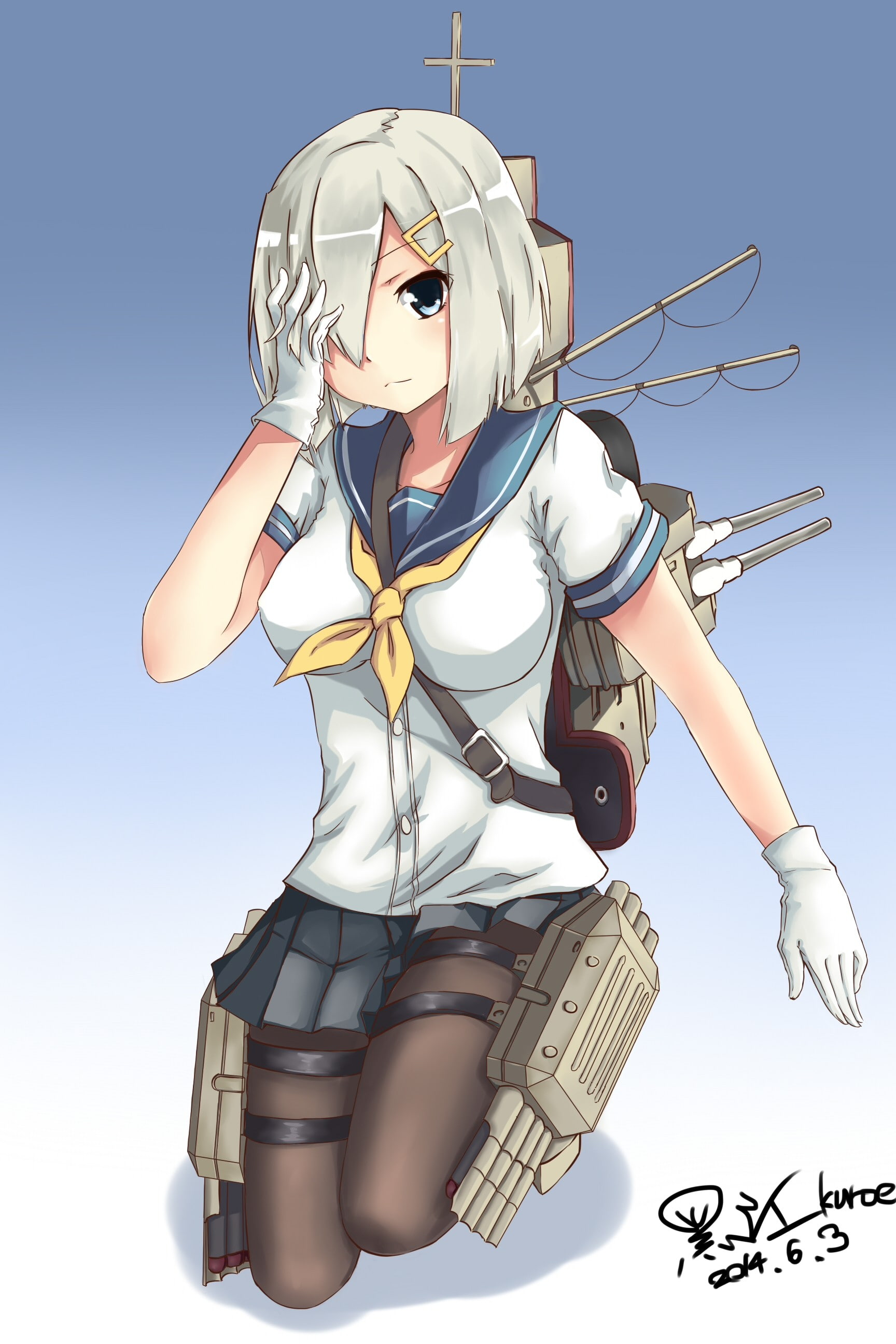 2K, short hair, anime, anime girls, Hamakaze (KanColle), gray hair, Kantai Collection, Phone HD Wallpaper