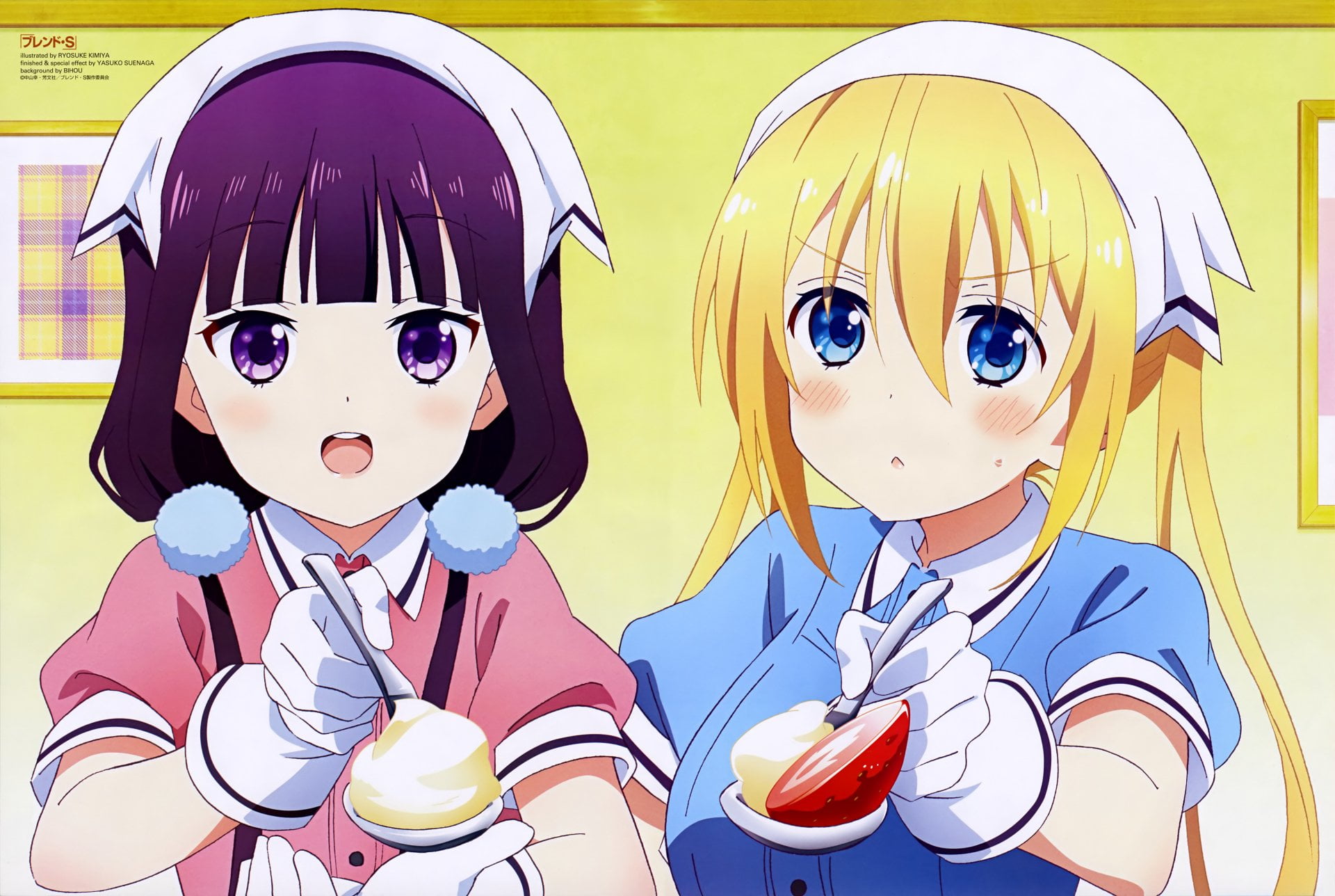 headshot, indoors, real people, girls, Blend S, people, Kaho Hinata, females, glasses, Anime, men, portrait, two people, front view, looking at camera, HD Wallpaper