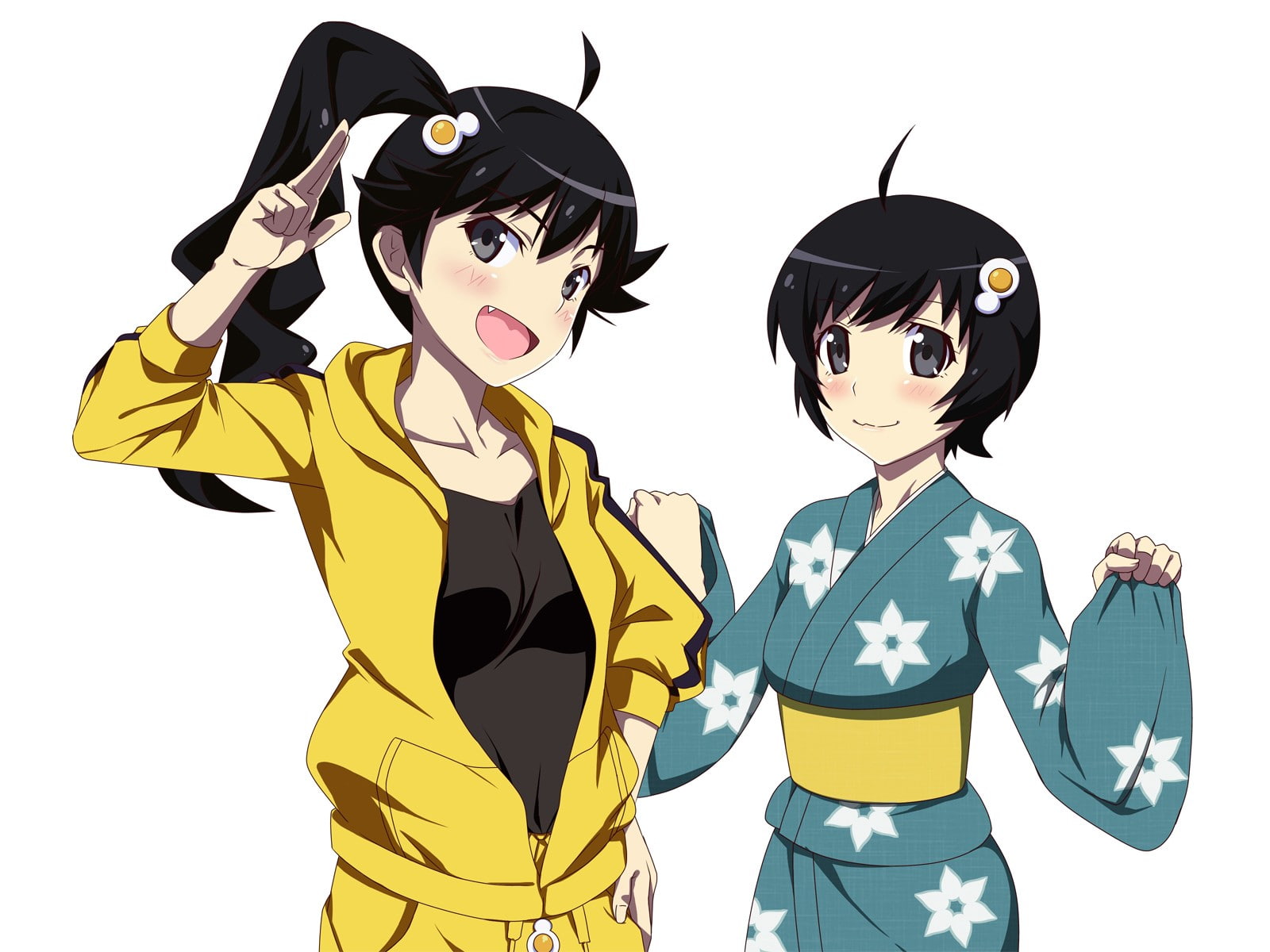 720P, cut out, Araragi Karen, disguise, couple - relationship, anime girls, halloween, emotion, anime, togetherness, front view, people, costume, Monogatari Series, HD Wallpaper