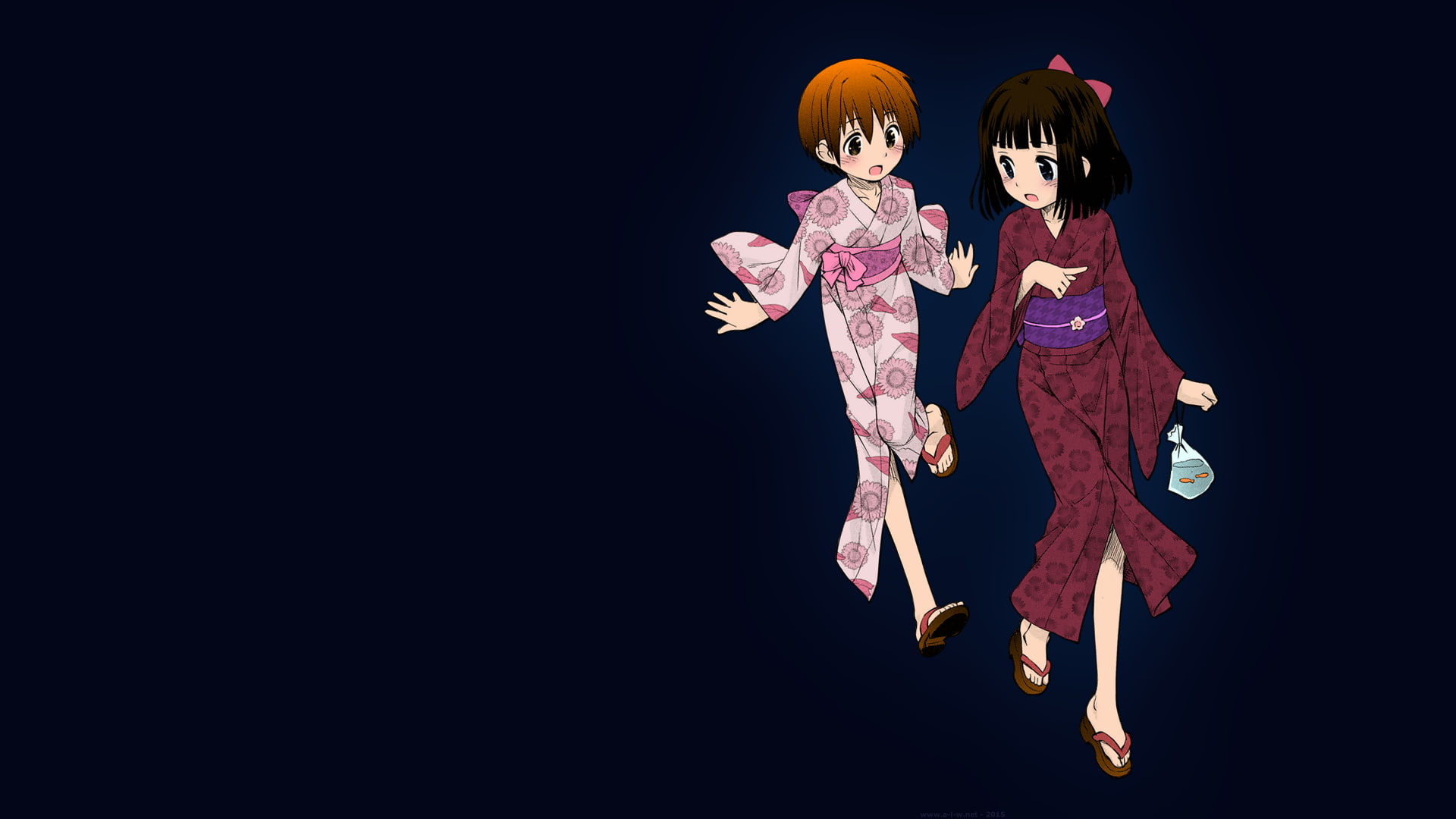1080P, yukata, kimono, manga, anime, Kokekokko Koma, anime girls, HD Wallpaper