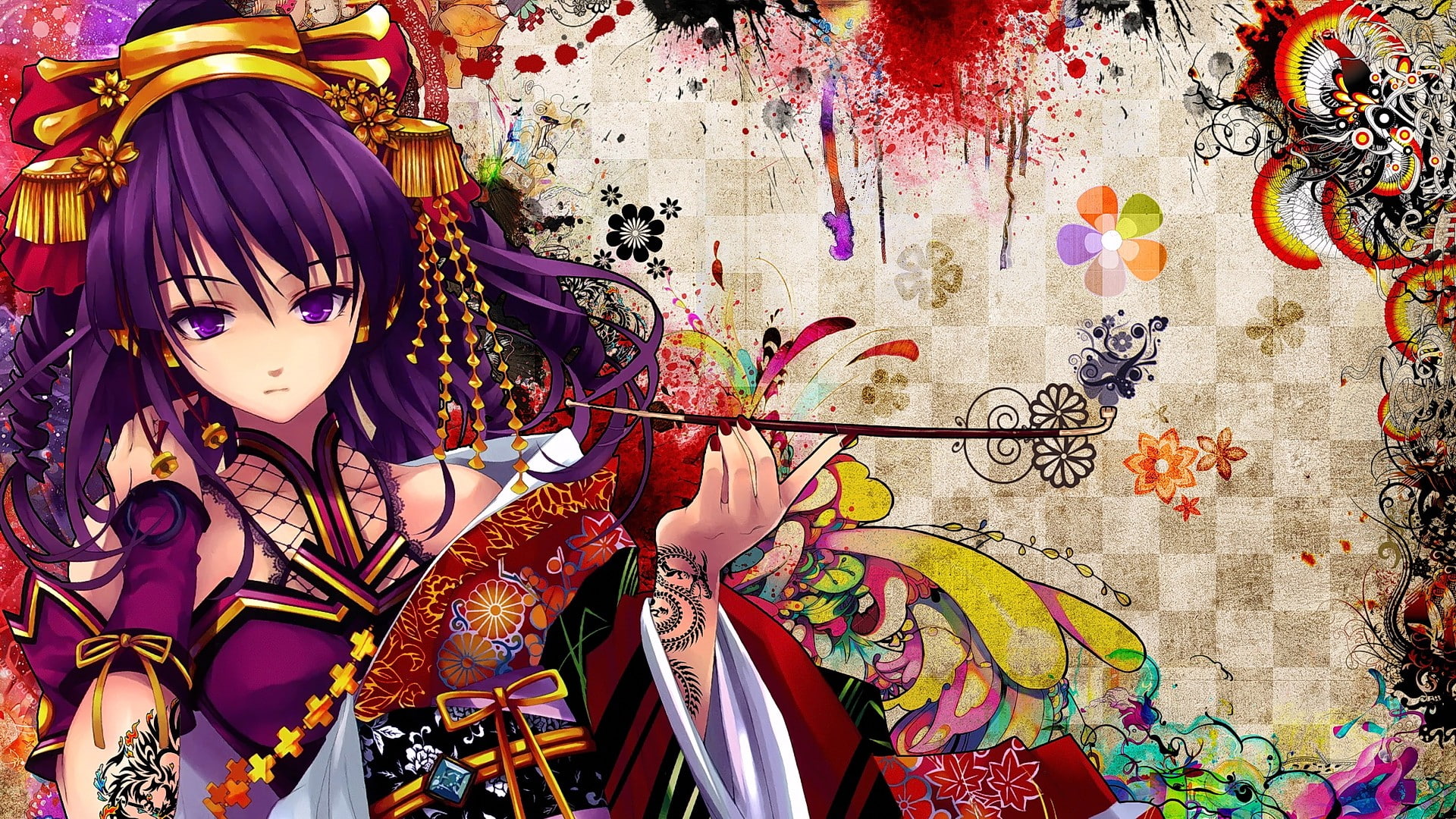 Snyp, manga, purple hair, traditional clothing, Beatmania, anime girls, anime, 1080P, colorful, yukata, HD Wallpaper