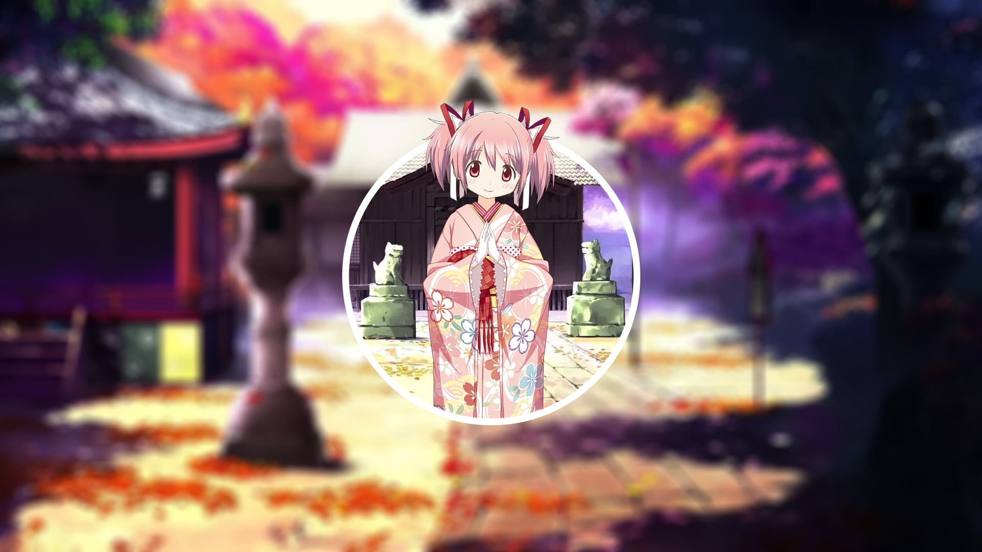 outdoors, one person, autumn, anime girls, digital composite, fan art, white skin, focus on foreground, one animal, looking at camera, pink, day, picture-in-picture, HD Wallpaper