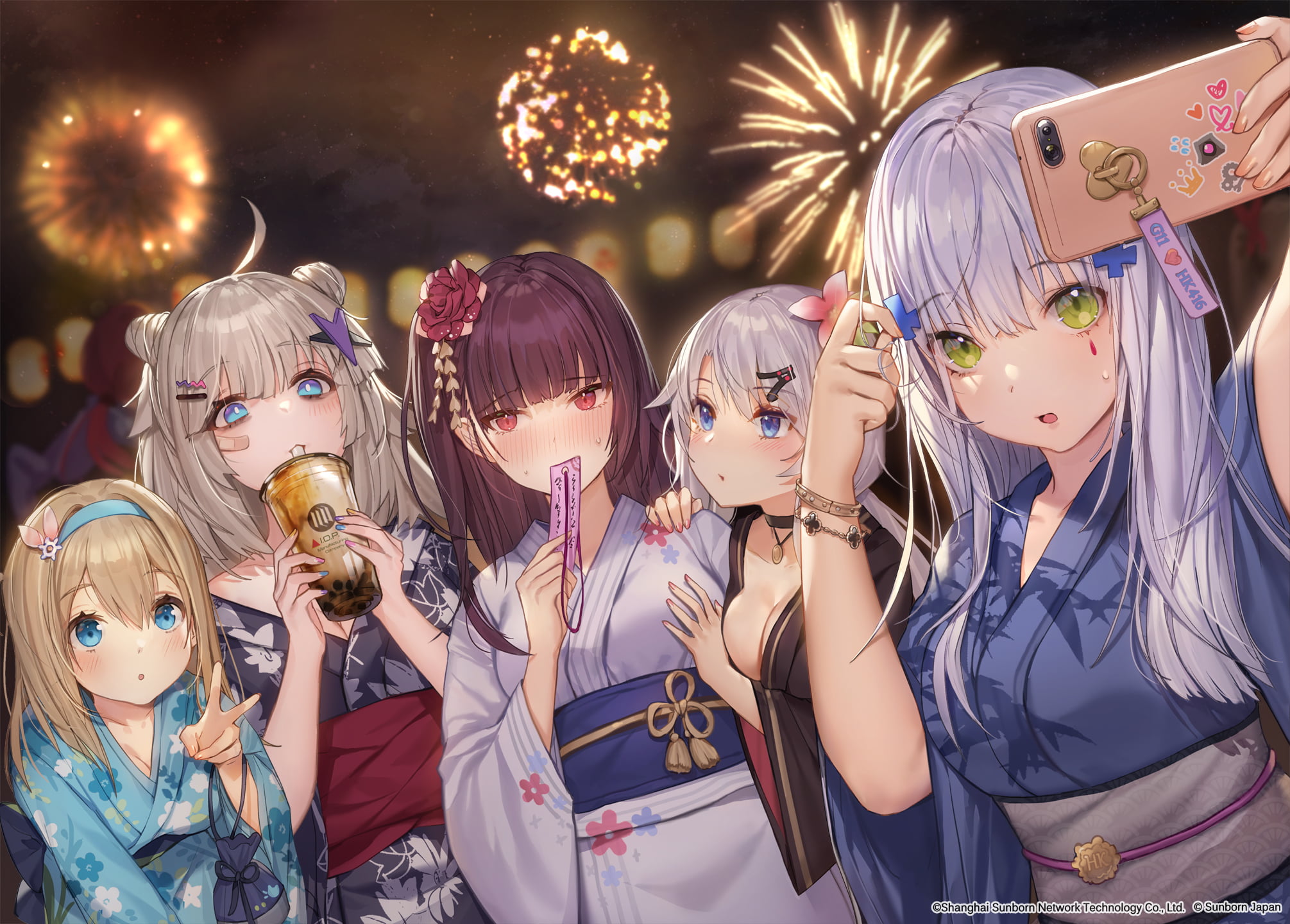 1080P, fireworks, Girls Frontline, yukata, Whoisshe, anime, anime girls, HD Wallpaper