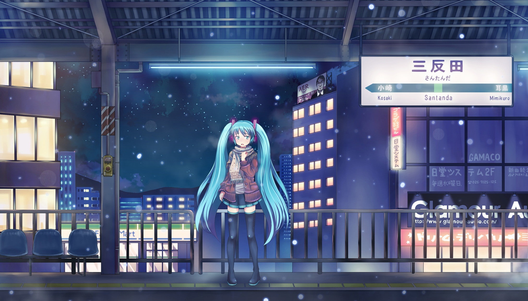 anime, 1080P, anime girls, city, Vocaloid, long hair, hair ornament, Hatsune Miku, blue hair, HD Wallpaper