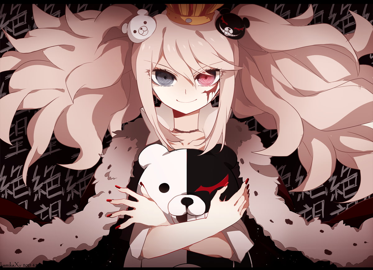 painted nails, Danganronpa, teddy bears, Enoshima Junko, anime girls, 480P, HD Wallpaper