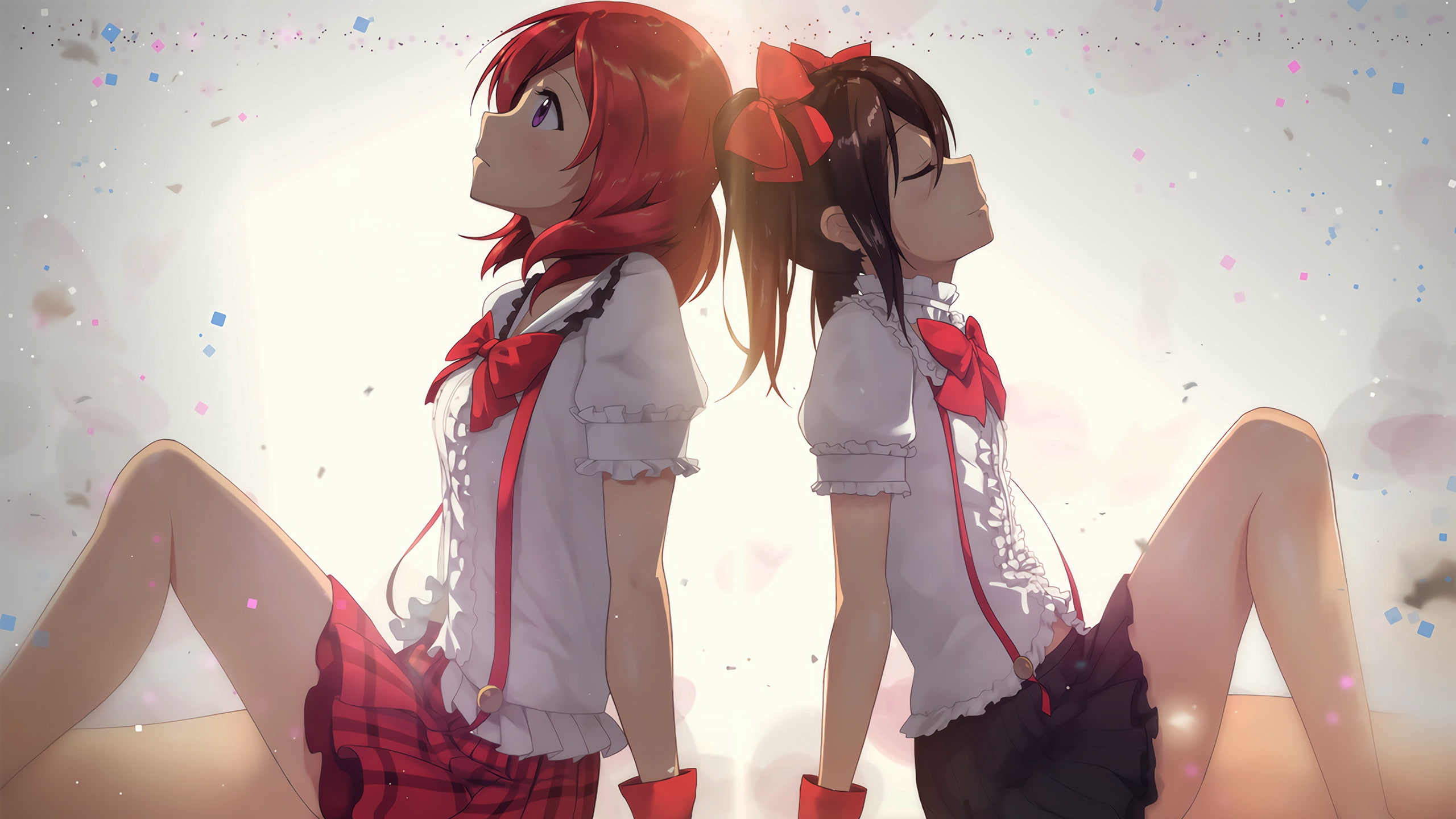 school uniform, short hair, purple eyes, Nishikino Maki, Love Live!, brunette, Maki nishikino, anime, hair ornament, redhead, anime girls, 2K, HD Wallpaper