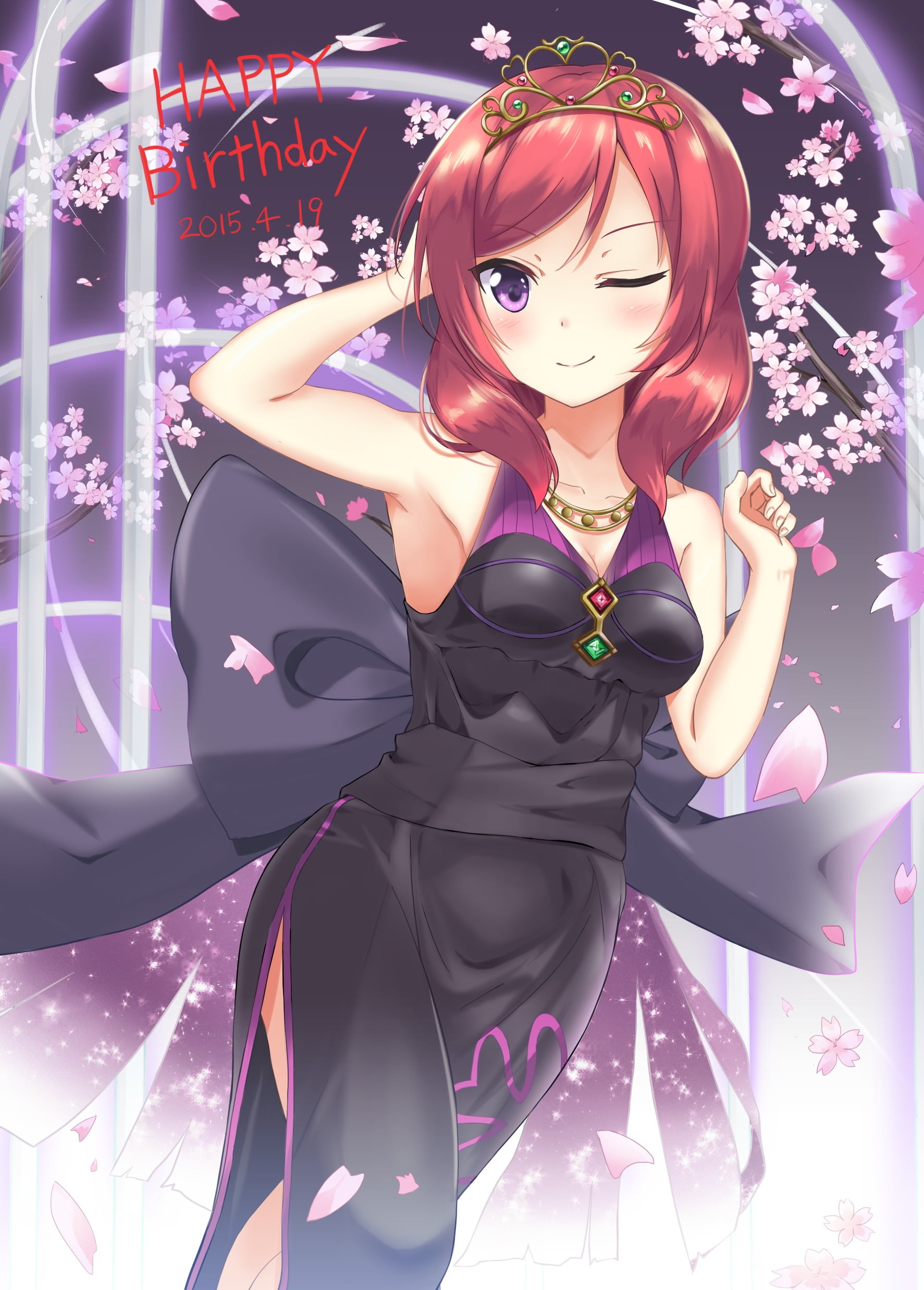 1080P, dress, happiness, smiling, young women, women, purple eyes, anime, beautiful woman, anime girls, hair, arts culture and entertainment, long hair, Phone HD Wallpaper
