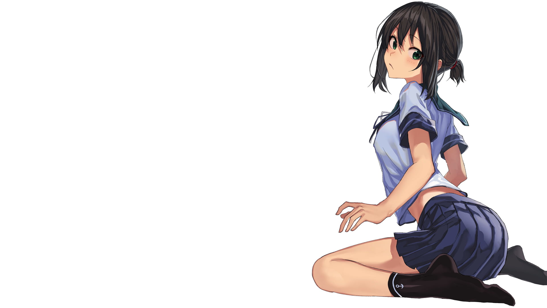 1080P, sailor uniform, schoolgirl, anime girls, Fubuki (KanColle), white background, manga, short hair, anime, Kantai Collection, HD Wallpaper