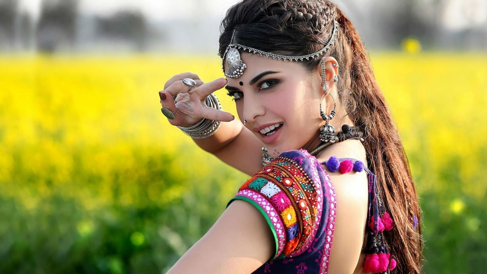 traditional clothing, hair ornament, hair, eyeliner, face paint, looking at camera, yellow, flower, one person, young women, women, indian women, bracelets, HD Wallpaper