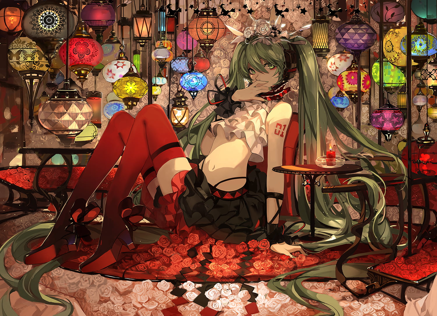 Vocaloid, choice, retail, female likeness, twintails, decoration, hair ornament, no people, bare shoulders, indoors, Hatsune Miku, flowering plant, 720P, HD Wallpaper