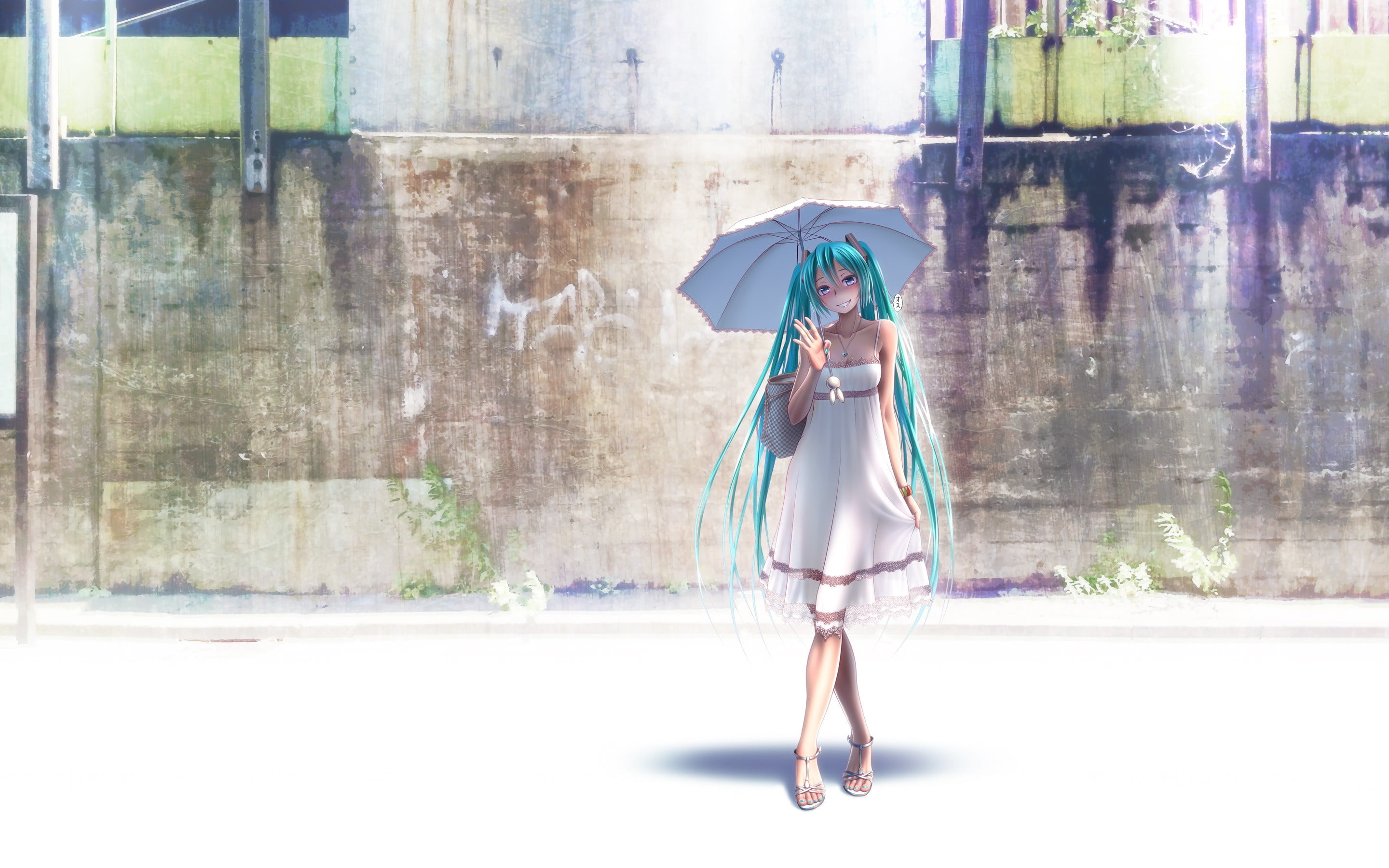 beautiful woman, blushing, Vocaloid, lifestyles, long hair, women outdoors, young women, fashion, real people, high heels, 2K, rain, protection, wokada, HD Wallpaper