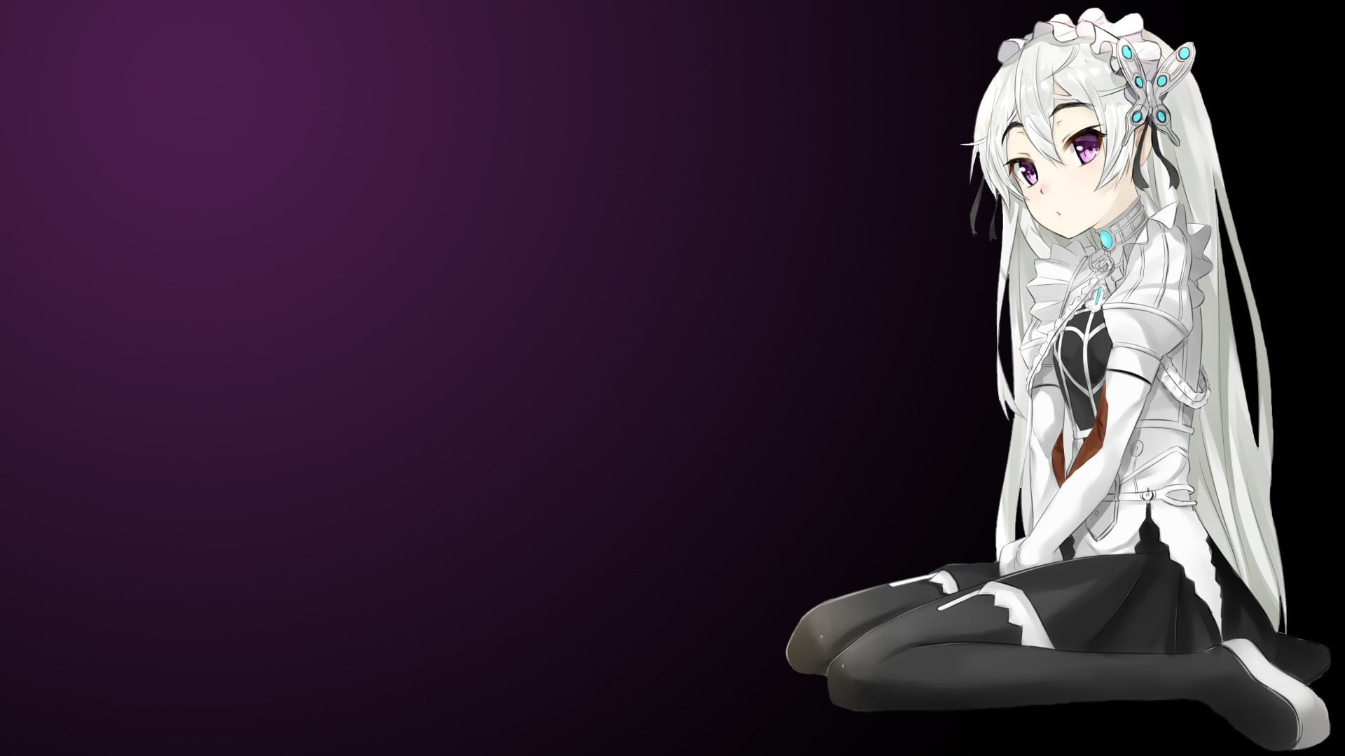 representation, skirt, white hair, Chaika Trabant, black background, Hitsugi no Chaika, clothing, one person, copy space, art and craft, fashion, textile, HD Wallpaper