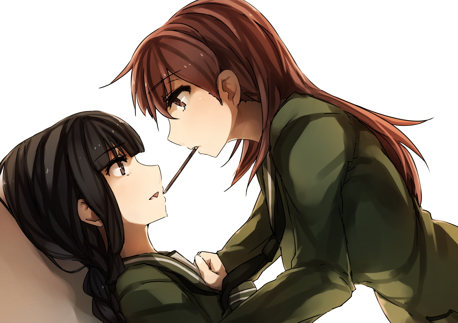 girls, kancolle, kantai, braids, kitakami, pocky, kyouya, eyes, brown, black, ooi, 720P, collection, long, hair, mukuro238, HD Wallpaper