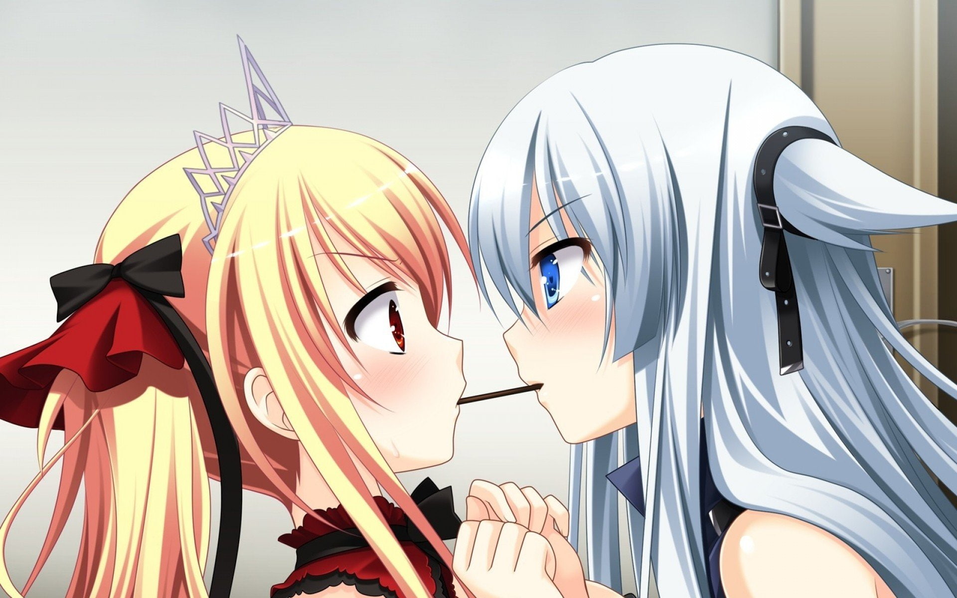 Silver Hair, belief, representation, Bloody Rondo, mannequin, religion, Yuri, human representation, outdoors, Red Eyes, Anime Girls, pocky, 1080P, nature, HD Wallpaper