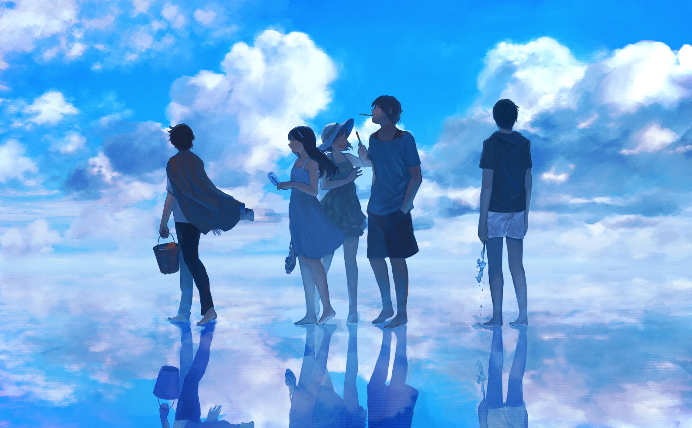 original, pocky, sky, clouds, hat, dress, 1080P, summer, zipperradio, water, HD Wallpaper
