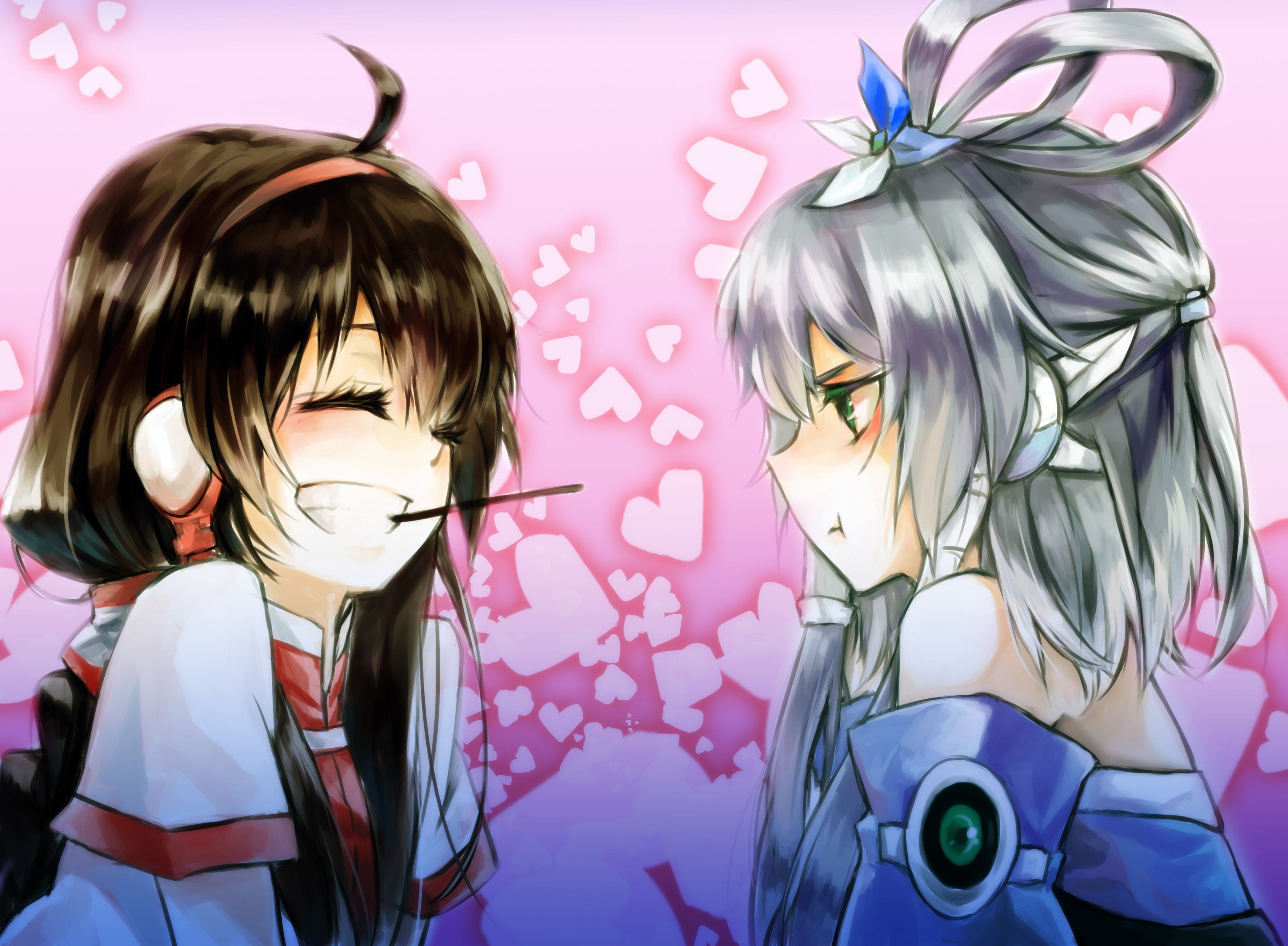 luo, ling, tianyi, eyes, headphones, green, hair, anime, girls, gray, long, closed, 2K, pocky, brunettes, band, pouting, ahoge, vocaloid, ornaments, yuezheng, HD Wallpaper