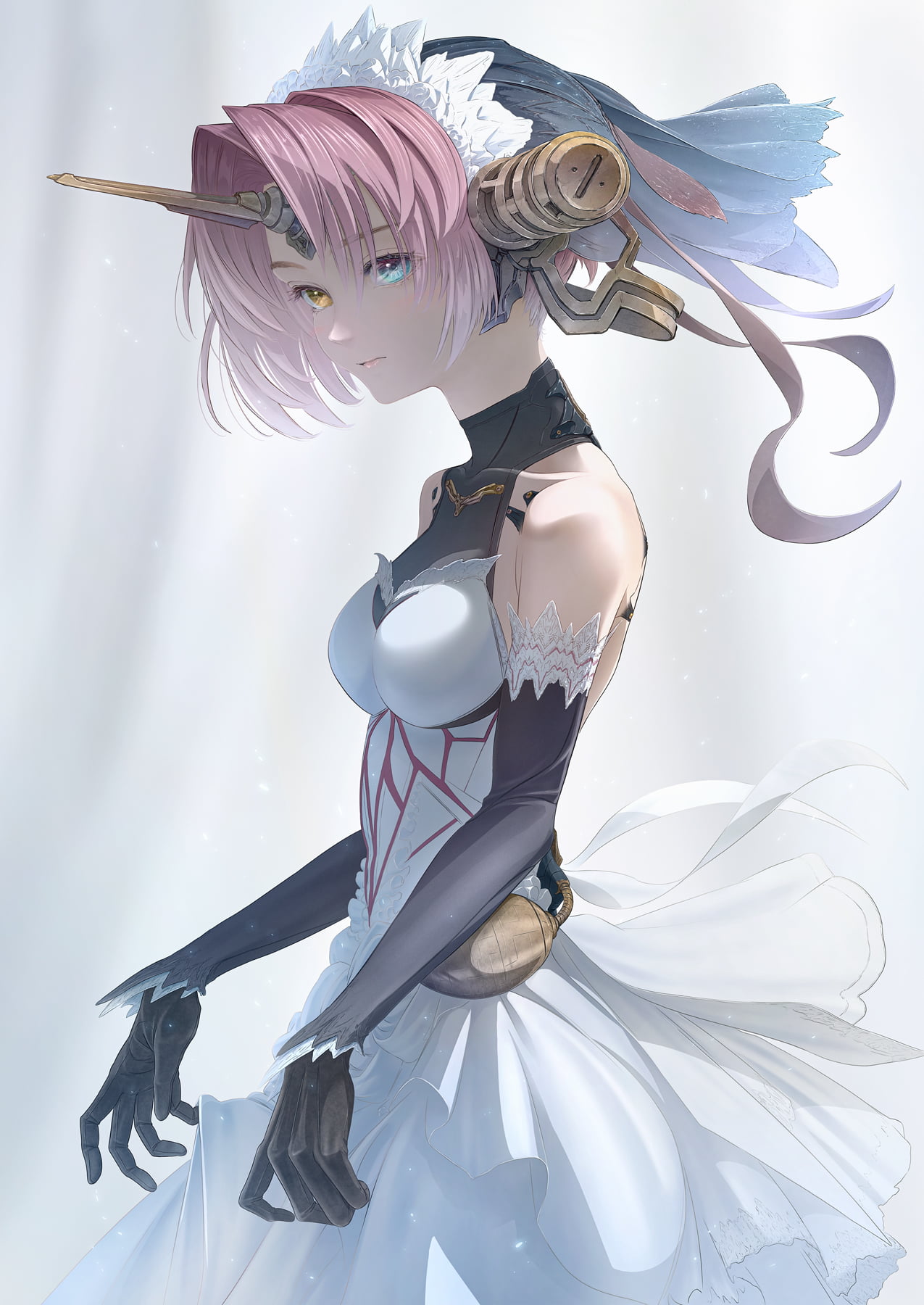 bolts, small boobs, fan art, yellow eyes, artwork, Fate/Grand Order, anime, 720P, blue eyes, FGO, wedding dress, detached sleeves, Fate Series, blurry background, Phone HD Wallpaper