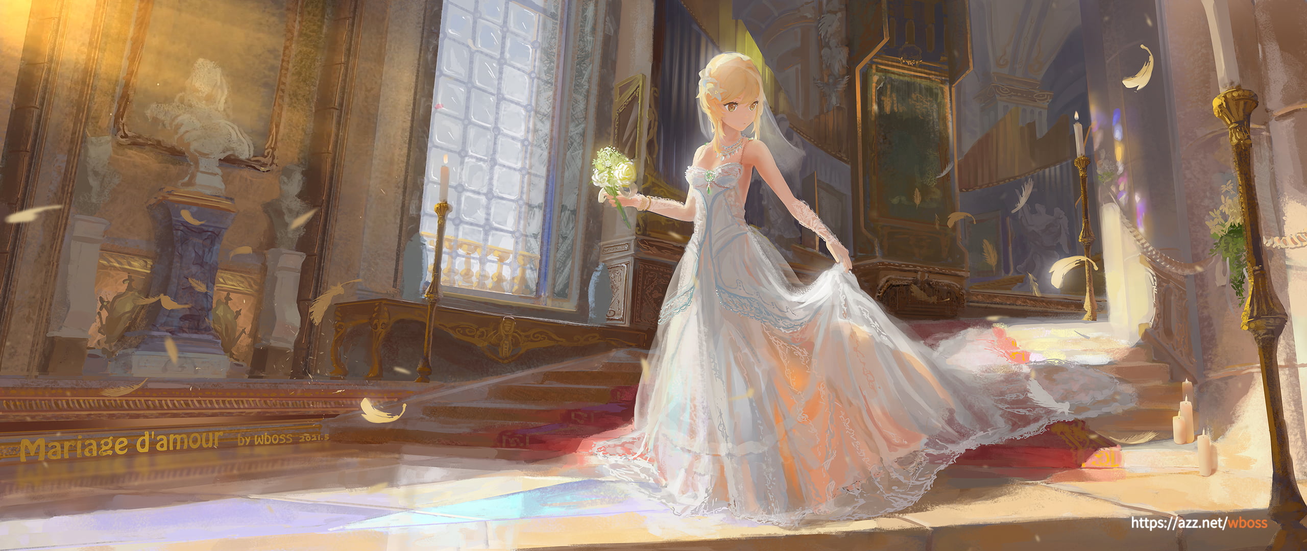 Lumine (Genshin Impact), anime girls, Genshin Impact, 2K, wboss, wedding dress, anime, HD Wallpaper