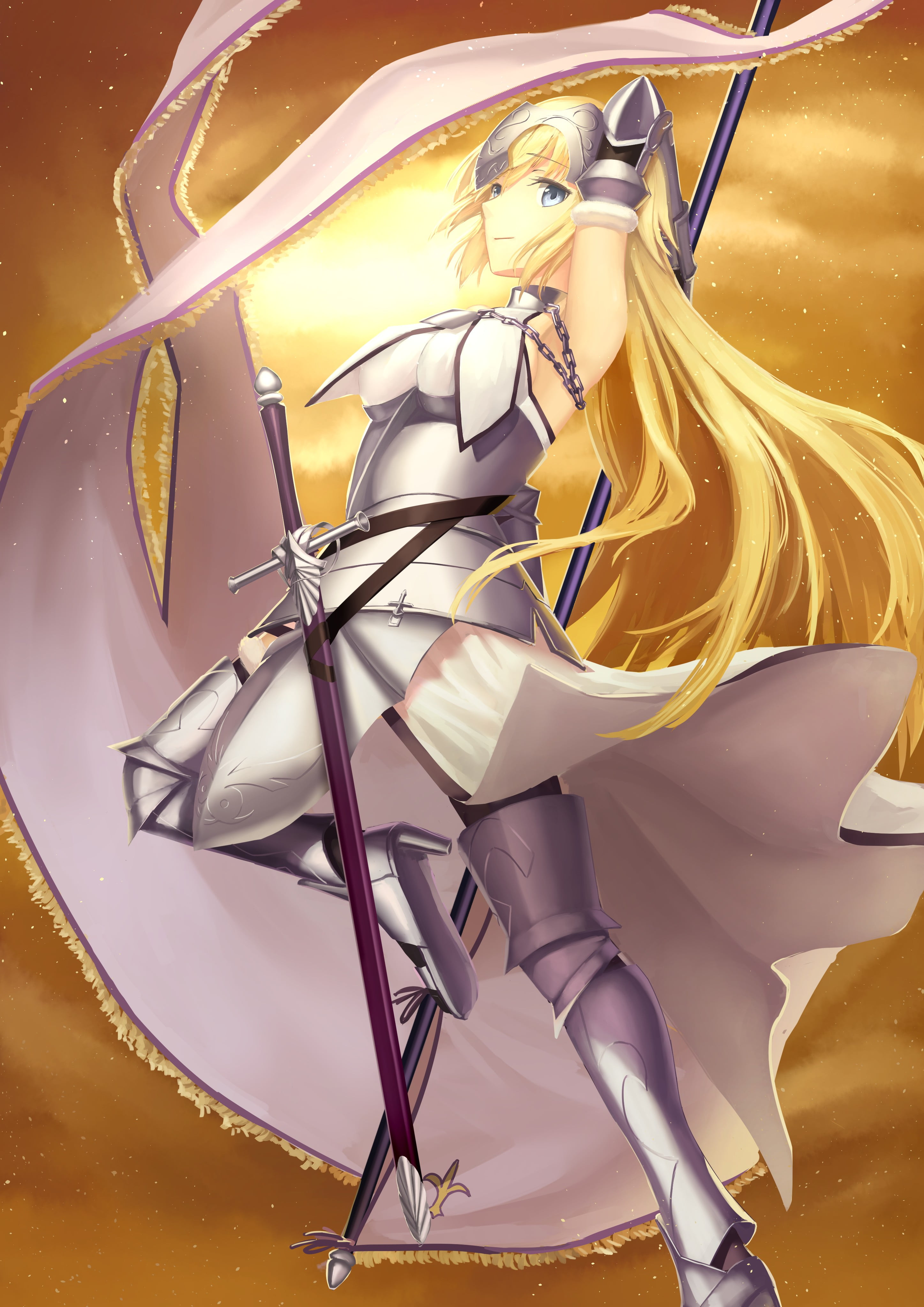 Joan of Arc, Fate/Grand Order, long hair, leisure activity, pattern, reflection, motion, art and craft, Ruler (Fate/Grand Order), armor, arts culture and entertainment, Phone HD Wallpaper