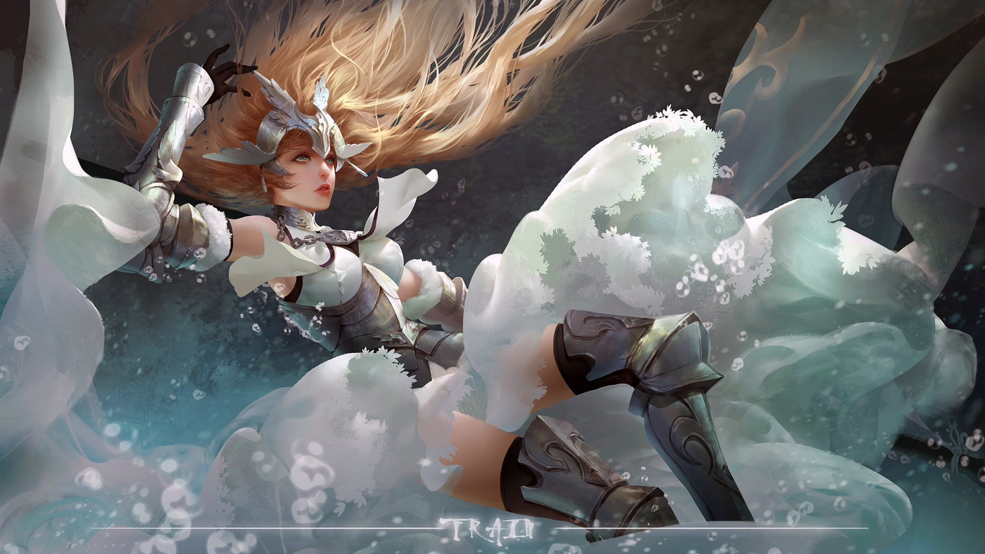 anime girl, blonde, warrior, Fate/Grand Order, artwork, art, 1080P, long hair, armor, girl, Fate Series, Ruler, anime, Joan of Arc, pearls, fantasy art, HD Wallpaper