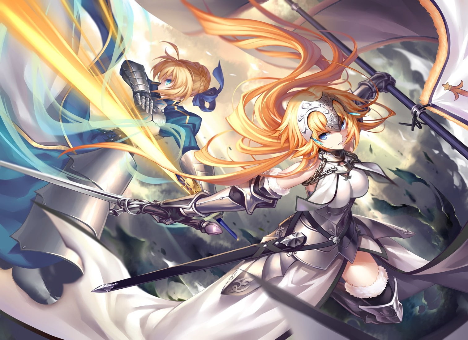 720P, Fate Apocrypha, Fighting, Joan Of Arc, anime, Saber, sword, Fate Series, Anime Girls, HD Wallpaper