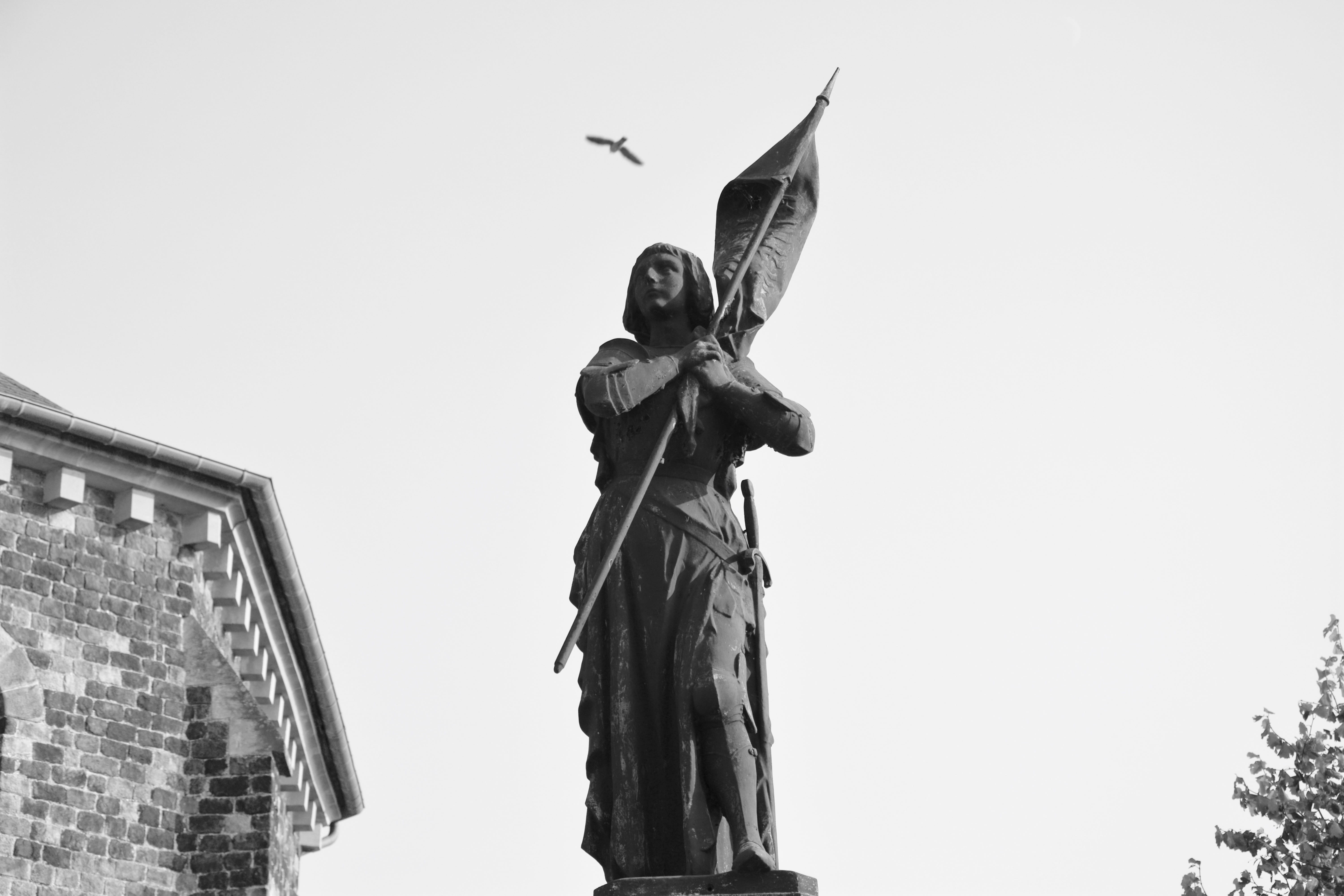 low angle view, sculpture, travel destinations, 5K, no people, human representation, joan of arc, history, clear sky, nature, female likeness, angel, outdoors, HD Wallpaper