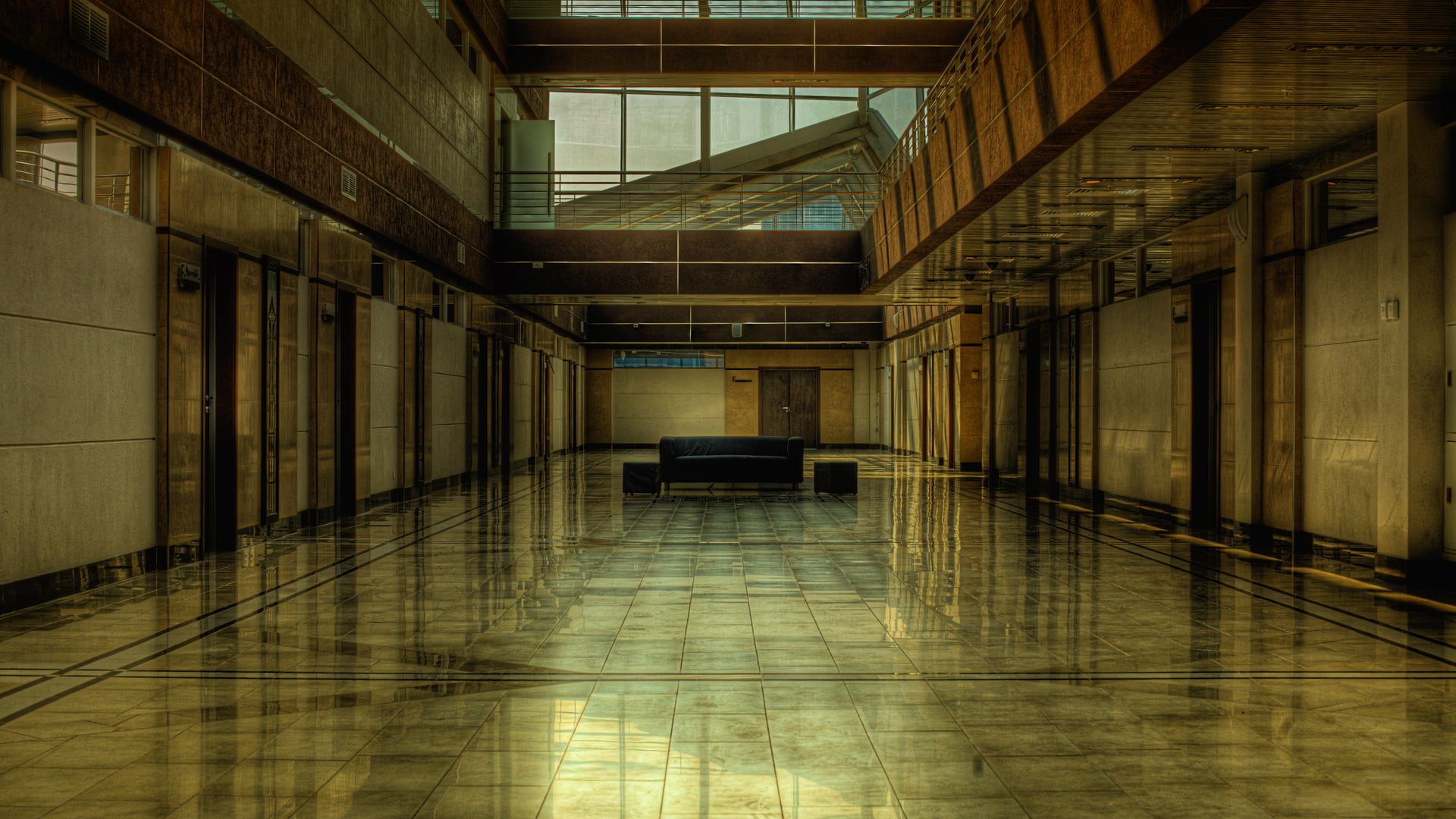 tiles, no people, wall - building feature, indoors, illuminated, empty , flooring, tile, gray, absence, diminishing perspective, built structure, building, HD Wallpaper
