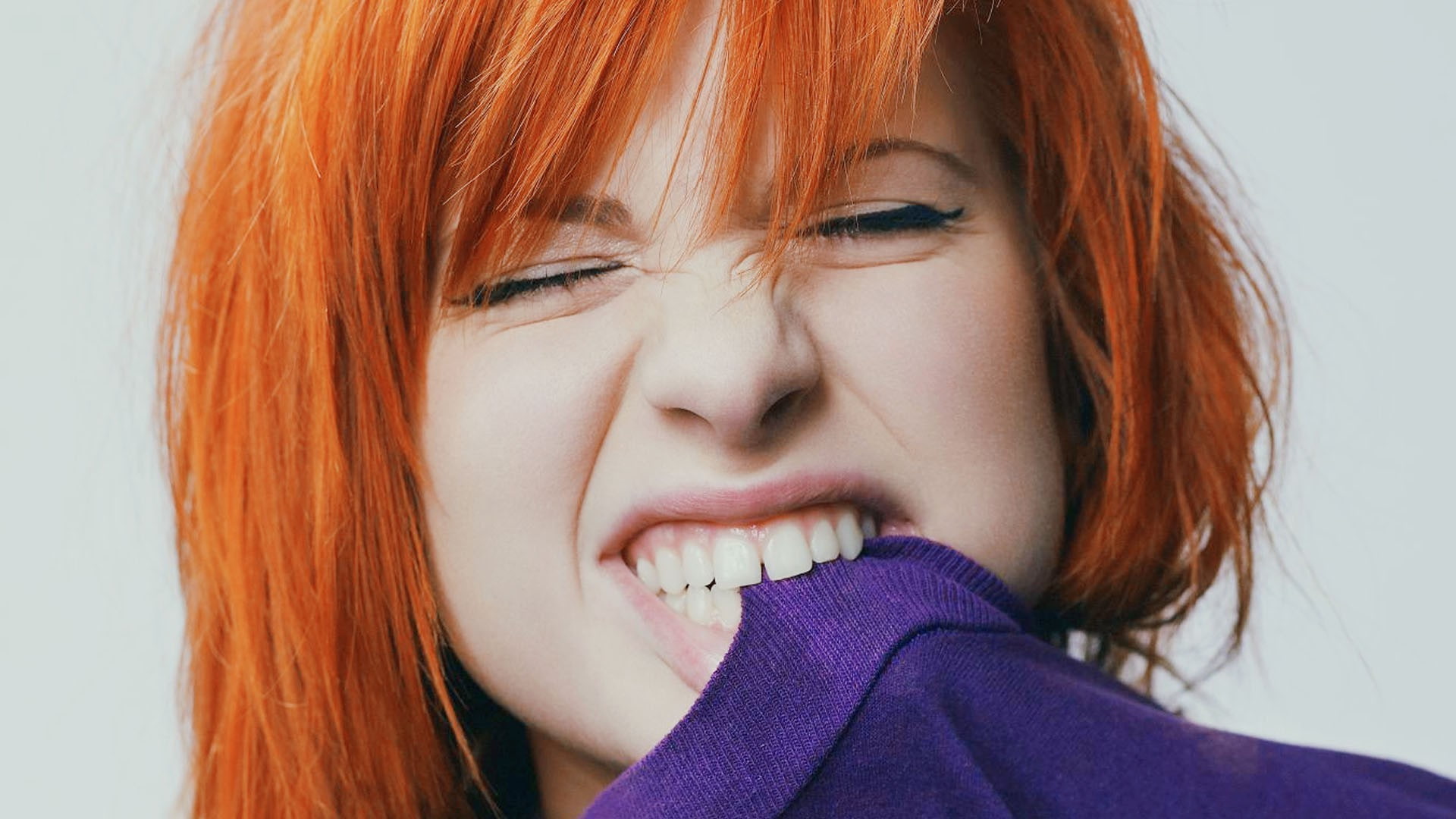 closed eyes, women, Paramore, Hayley Williams, teeth, redhead, 1080P, face, HD Wallpaper