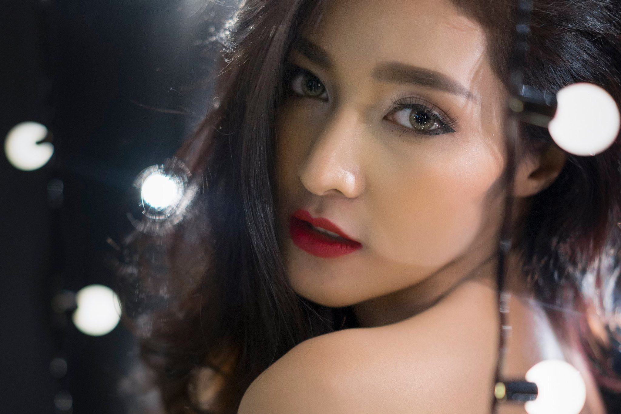 beautiful woman, Thailand, pink, 1080P, hair, make-up, hairstyle, nightlife, fashion, one person, glamour, lens flare, women, headshot, adult, human face, HD Wallpaper