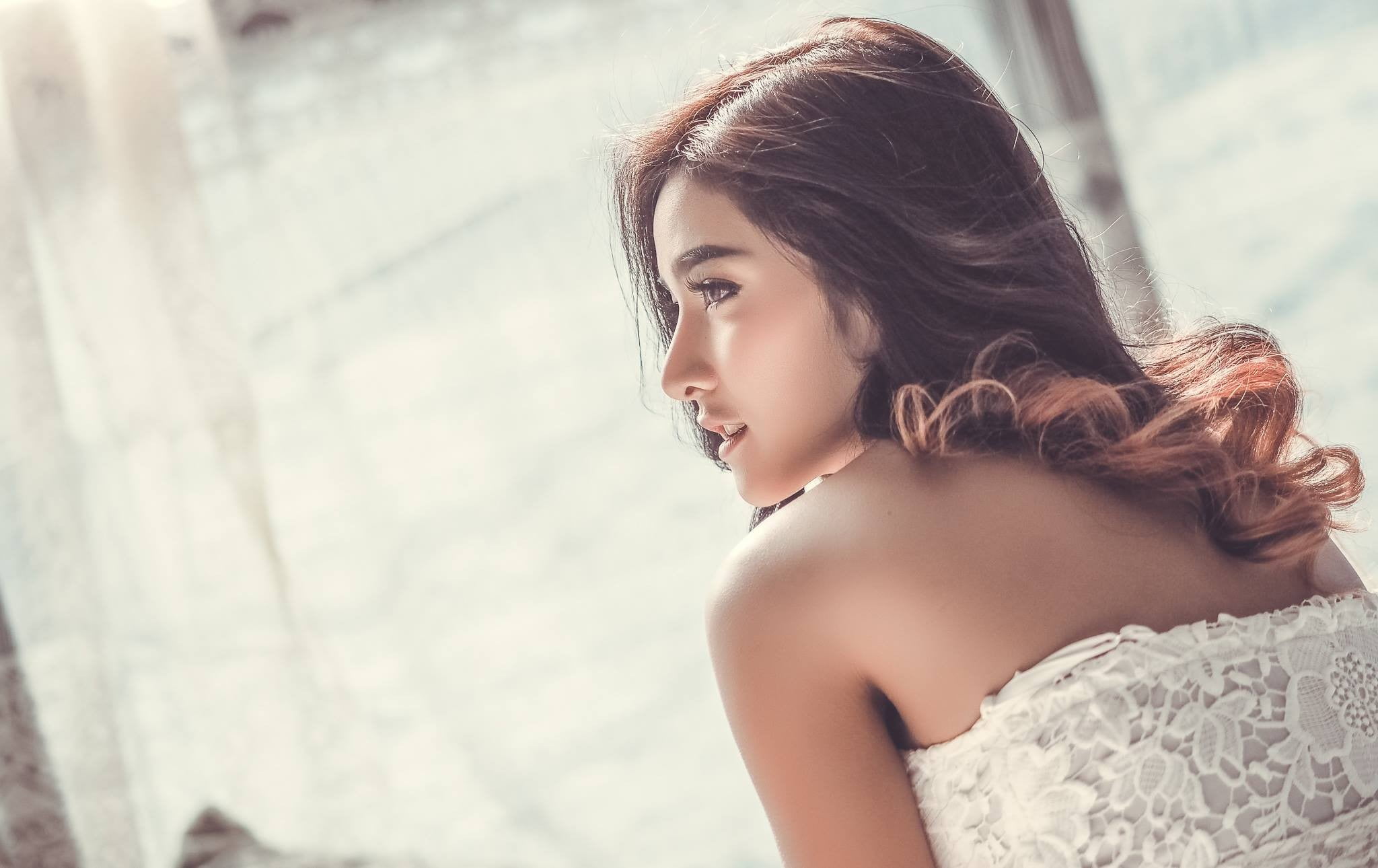 Asian, one person, Thailand model, profile view, young adult, beauty, elegance, wedding, Koko Rosjares, looking, side view, s, beautiful woman, model, strapless, HD Wallpaper