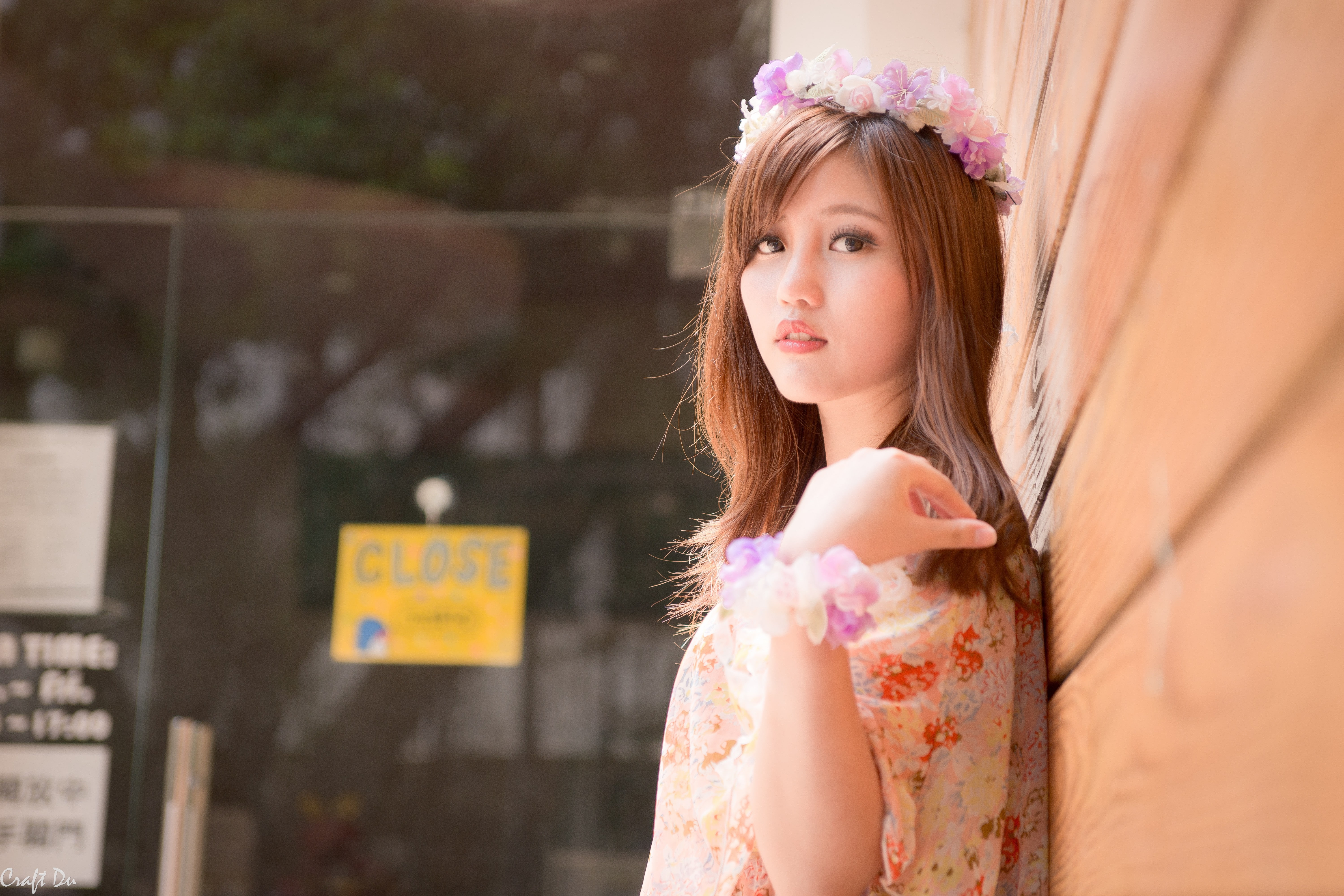 portrait, women, looking at viewer, Asian, Gao Minmin, wreaths, wraiths, auburn hair, 5K, HD Wallpaper