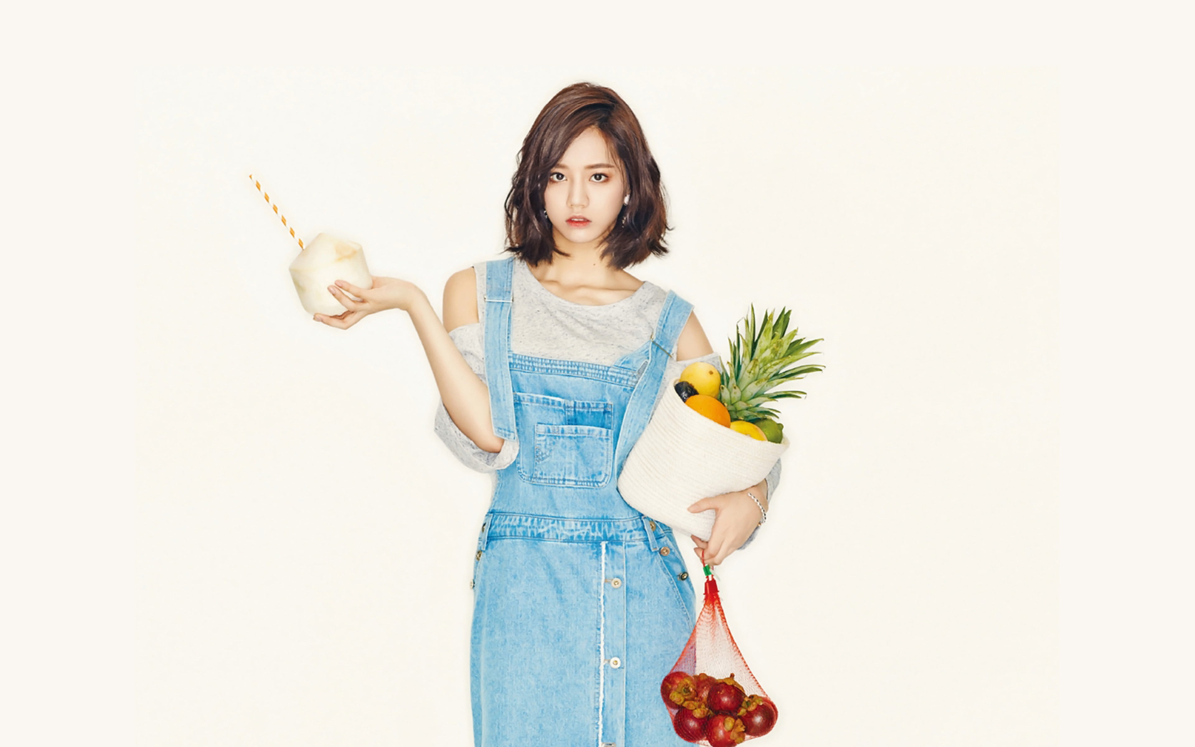 adult, studio shot, girl, portrait, one person, 4K, healthy eating, indoors, brown hair, standing, hairstyle, fruit, hair, hyeri, beautiful woman, food, HD Wallpaper