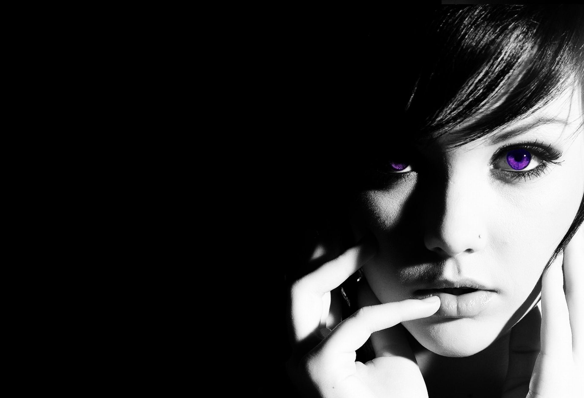 young adult, women, body part, human body part, copy space, indoors, black background, monochrome, selective coloring, lifestyles, one person, human face, HD Wallpaper