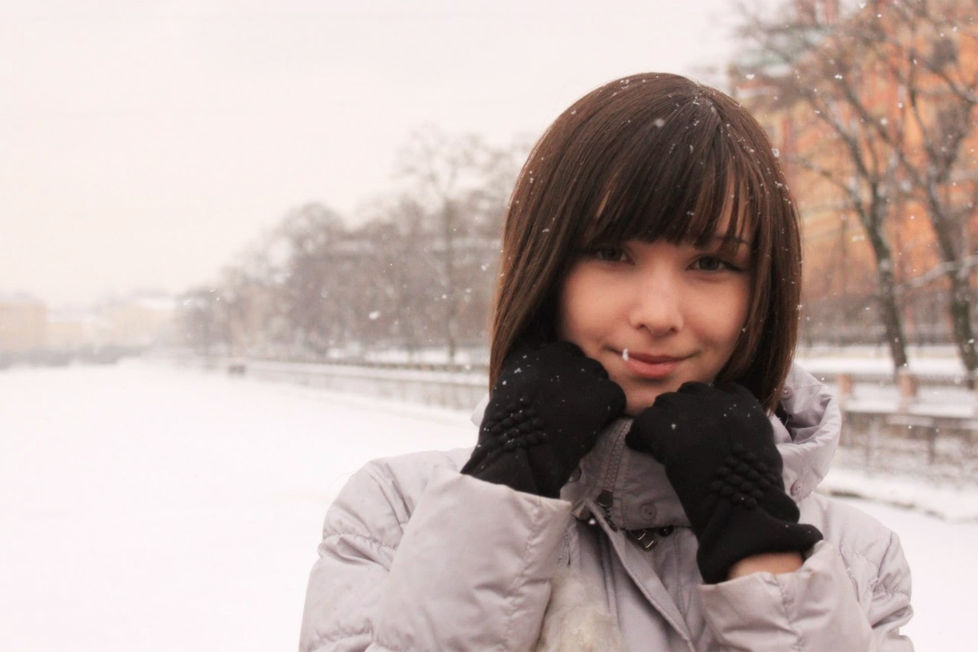 outdoors, females, one person, front view, snowing, women, Russian Model, day, looking at camera, warm clothing, winter coat, headshot, jacket, looking at viewer, HD Wallpaper