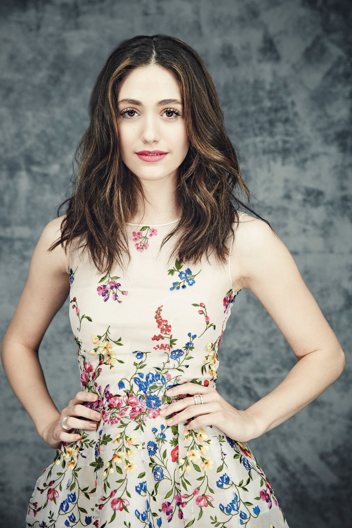 Emmy Rossum, adult, clothing, pattern, sundress, portrait, hair, Esquire, long hair, young women, dress, modern, front view, one person, hairstyle, fashion, Phone HD Wallpaper