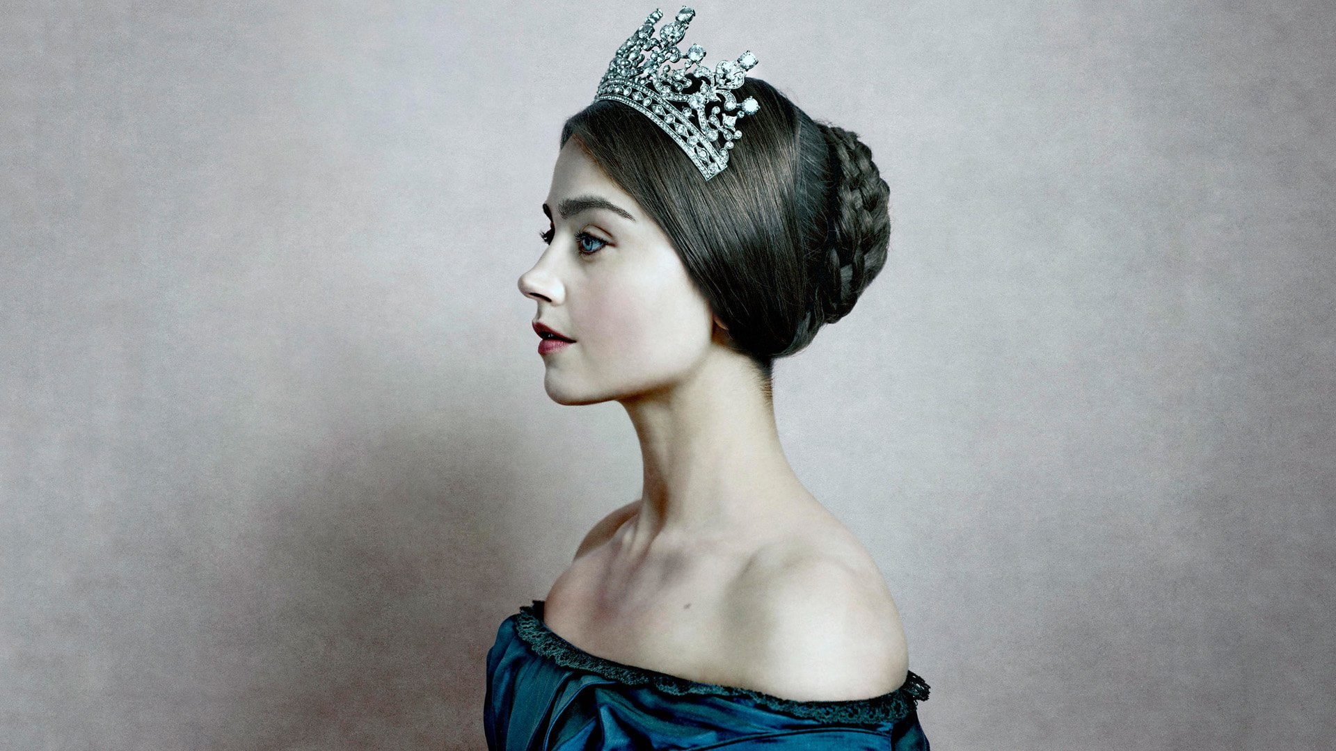 Jenna Coleman, studio shot, human face, hair, make-up, Victoria (TV Show), 1080P, adult, beautiful woman, TV Show, elegance, hairstyle, looking away, glamour, HD Wallpaper