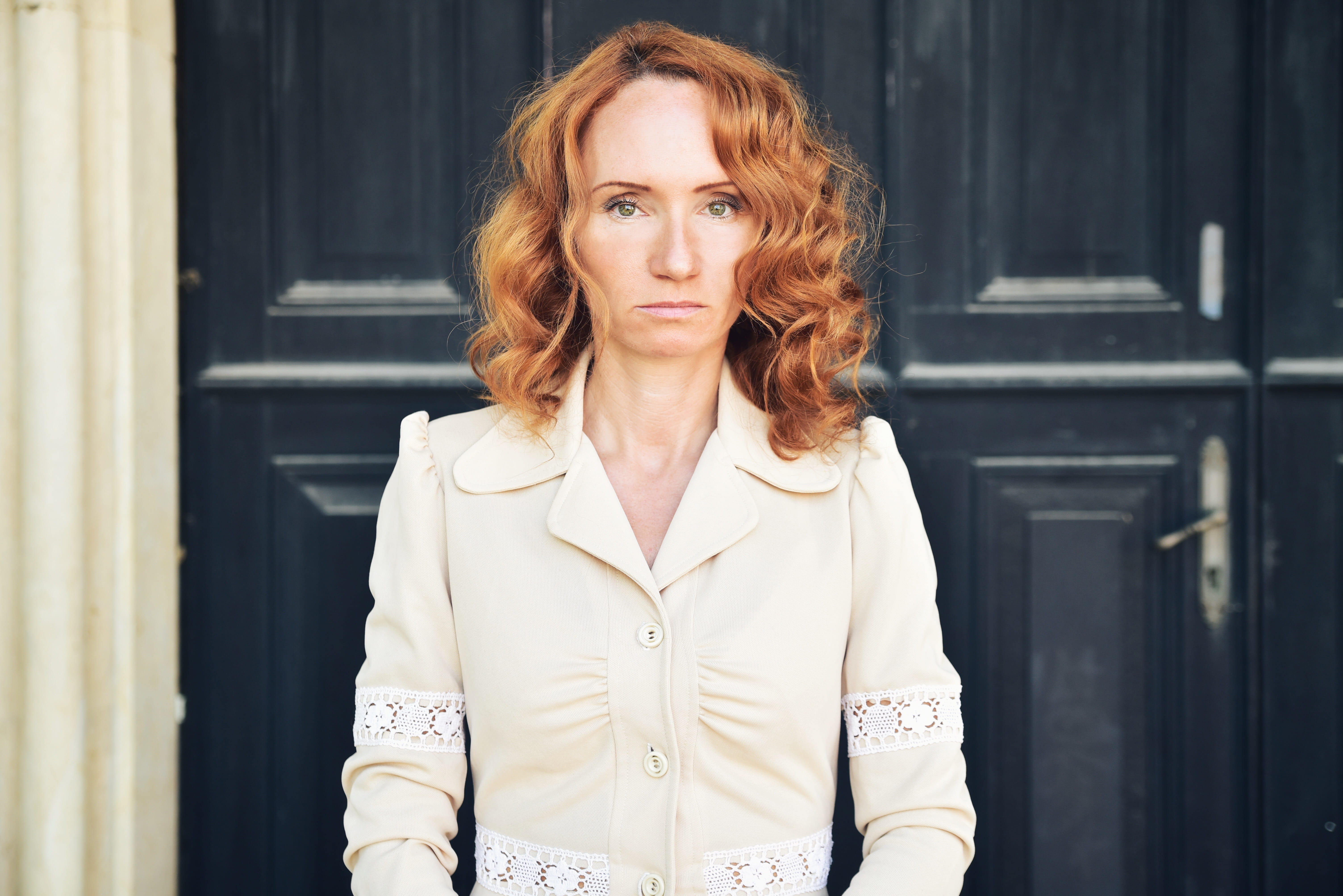 beautiful woman, real people, woman, hairstyle, red hair, curly woman, portrait, vision, reverie, adult, women, front view, dreams, telepathy, nostalgia, HD Wallpaper
