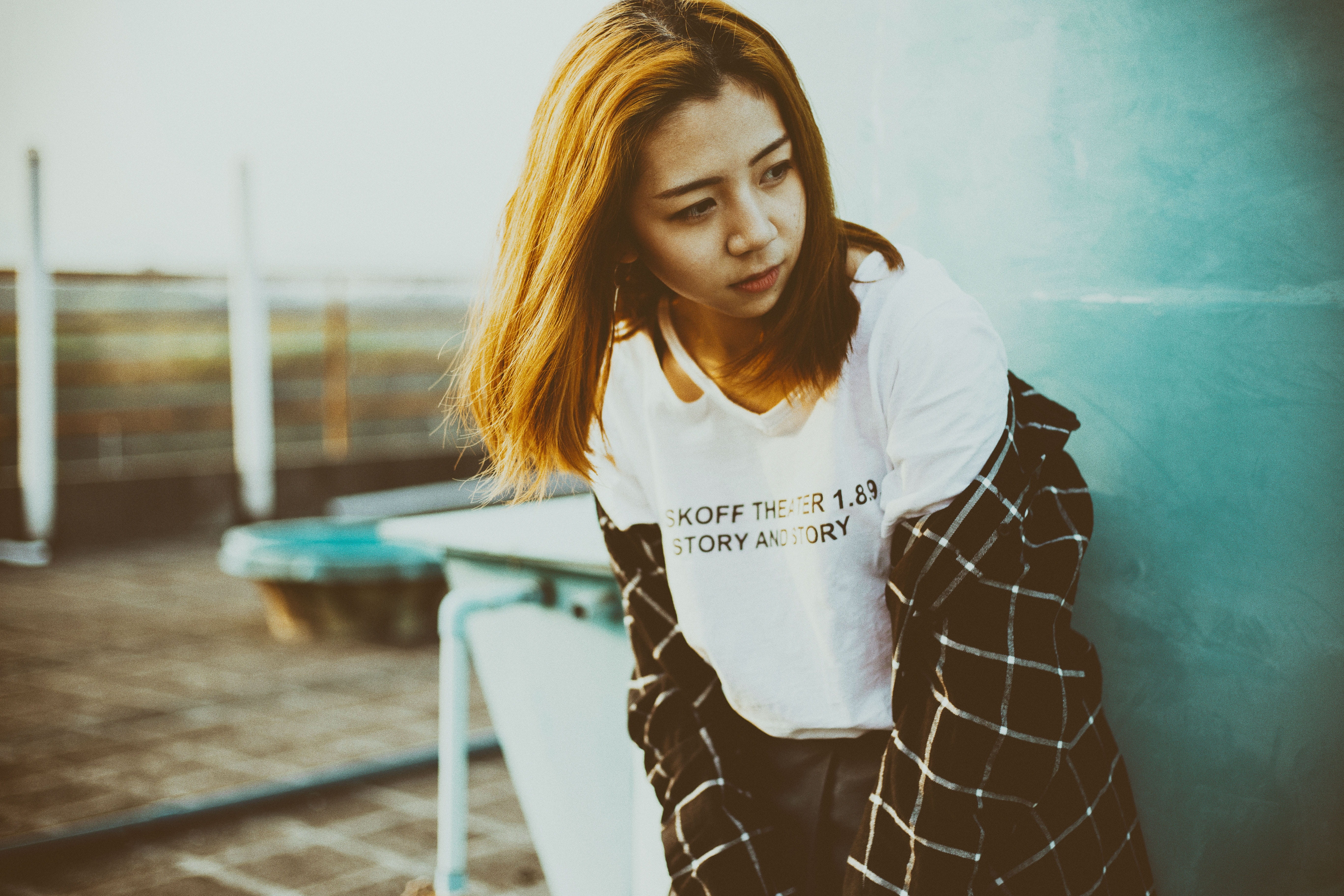 long hair, lifestyles, hair, front view, looking, blur, fashion, looking down, outdoor, model, real people, 5K, casual clothing, people, beautiful woman, HD Wallpaper