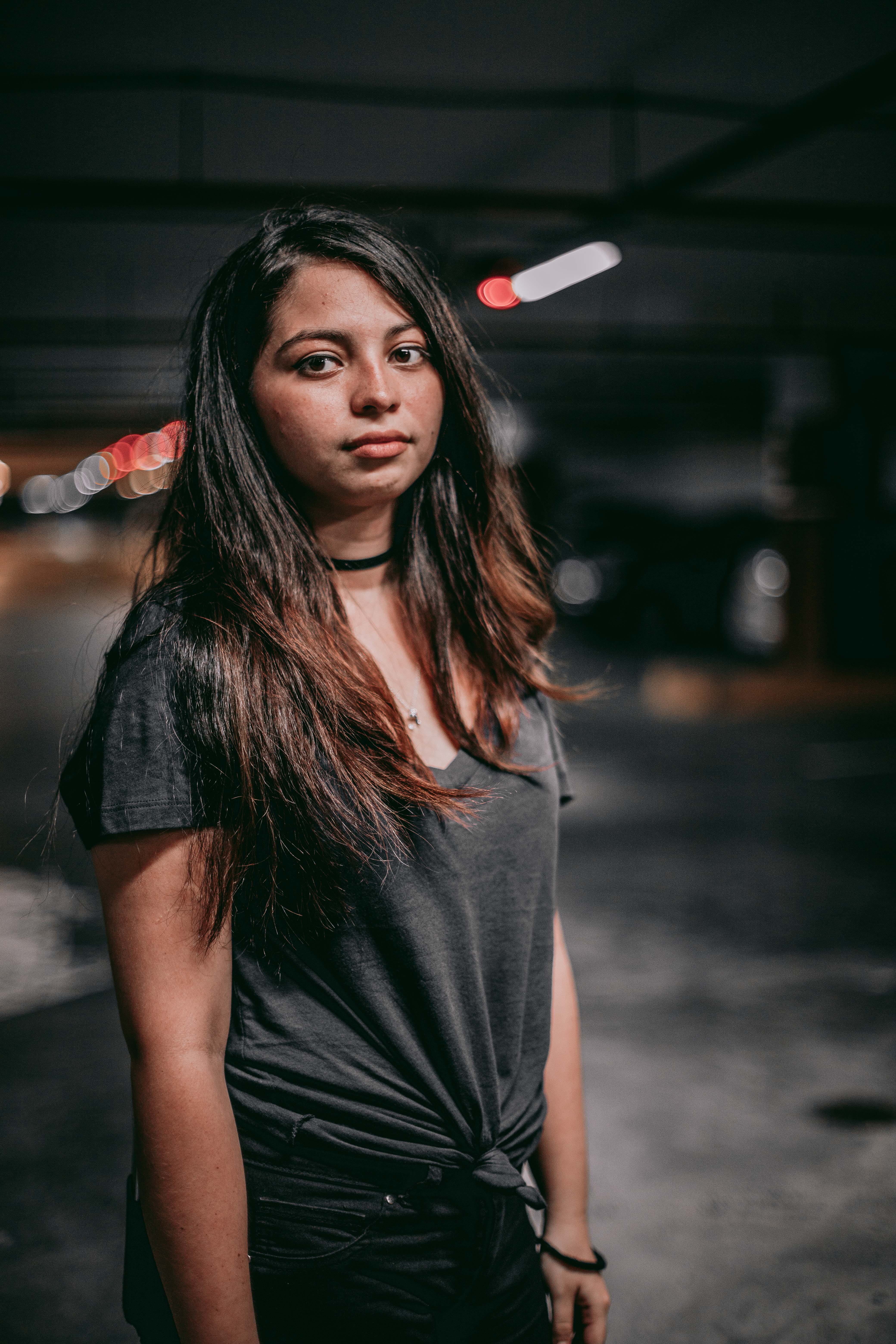 young adult, grey, shirt, looking, front view, leisure activity, real people, beautiful woman, girl, focus on foreground, women, 5K, pretty, lifestyles, Phone HD Wallpaper