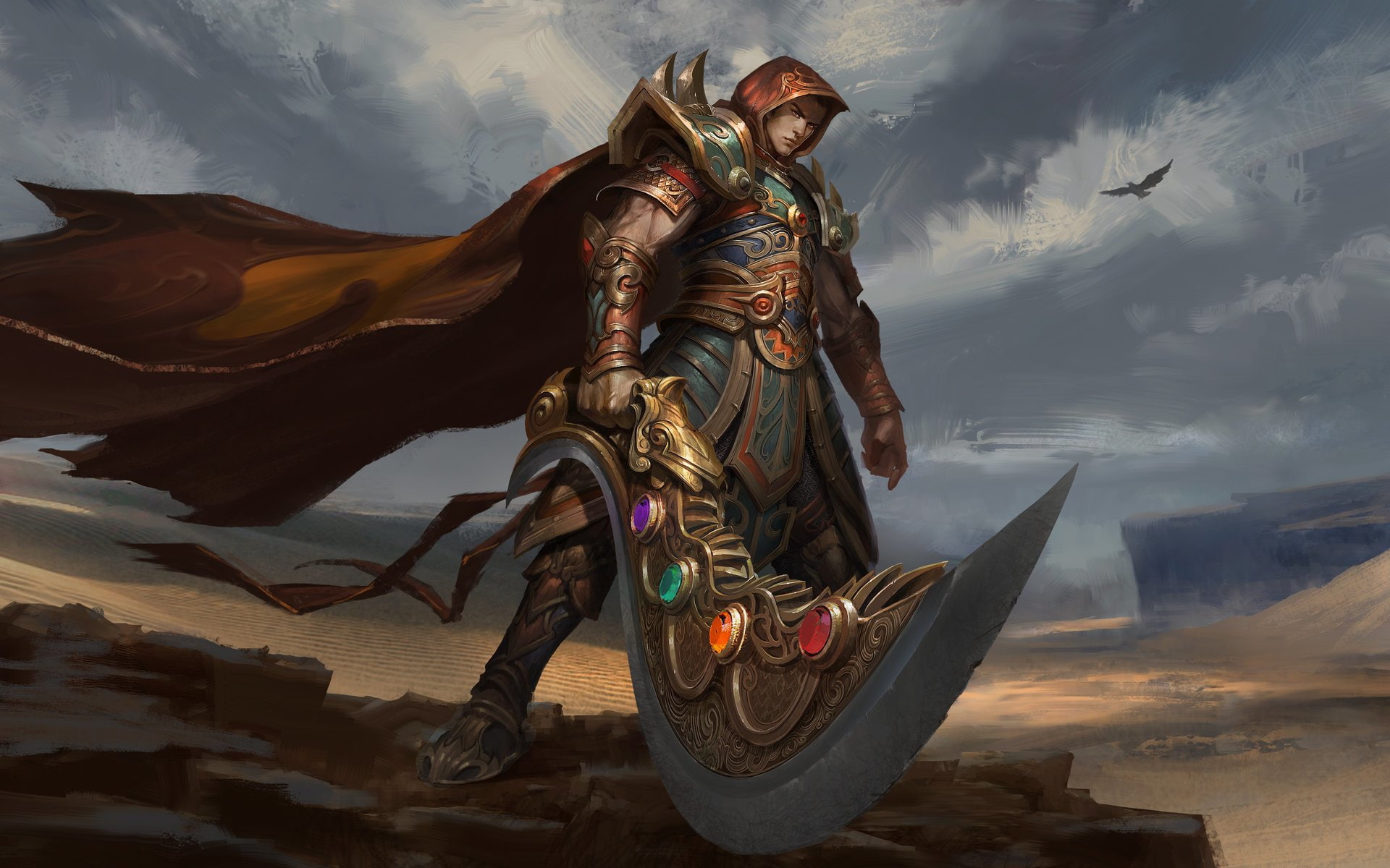 Armor, Warrior, Cloak, Sword, Desert, Fantasy, Weapon, 1080P, HD Wallpaper