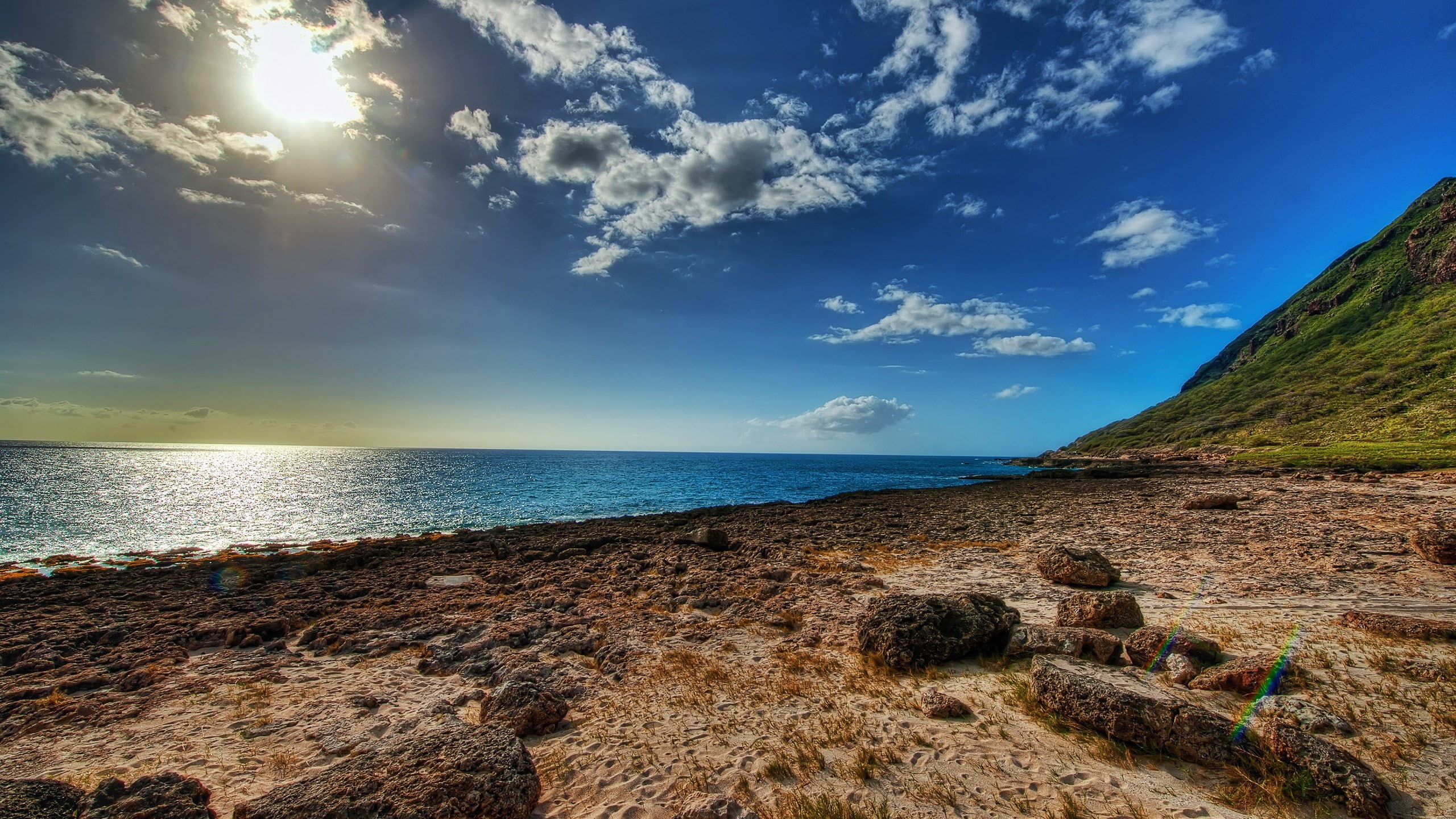 sea, water, beauty in nature, tranquility, coolest pictures ever of nature 2560x1440, sky, rock - object, horizon over water, idyllic, cloud - sky, 2K, HD Wallpaper
