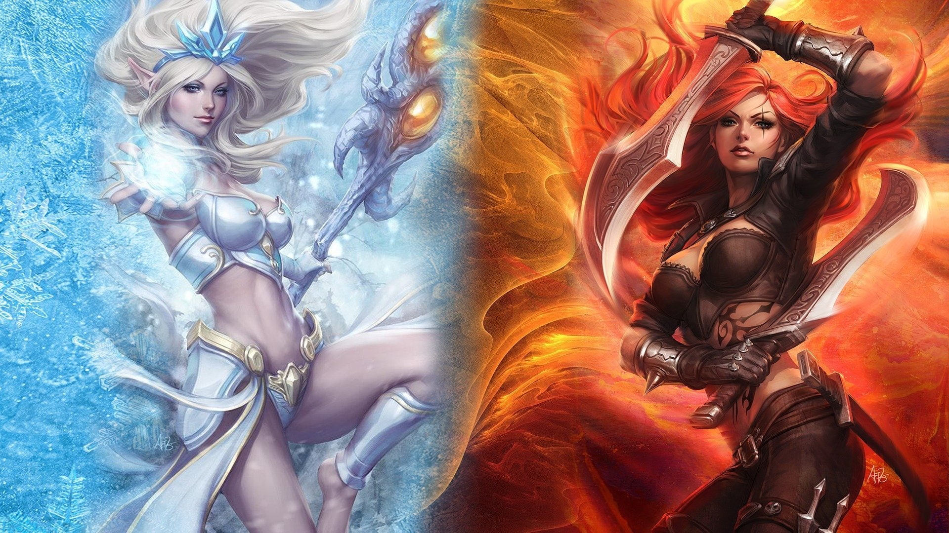 White Hair, Weapon, Long Hair, Video Game, League Of Legends, Red Hair, 1080P, Sword, Katarina (League Of Legends), Pointed Ears, Janna (League Of Legends, HD Wallpaper