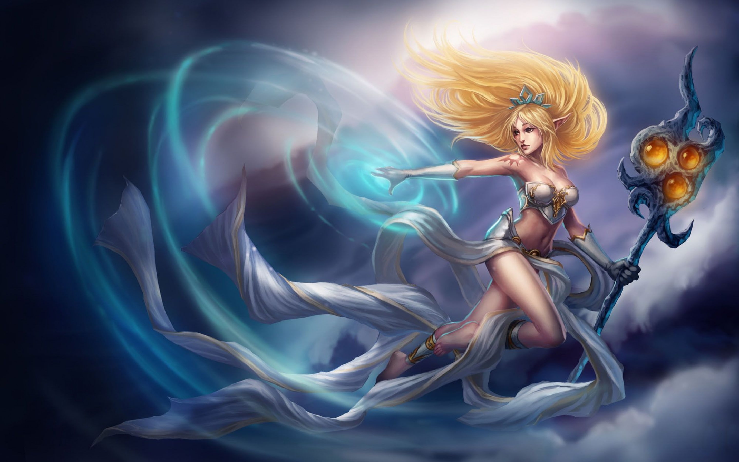  janna, legends, girl, 2K, elf, tattoo, league, art, staff, magic, hd, HD Wallpaper