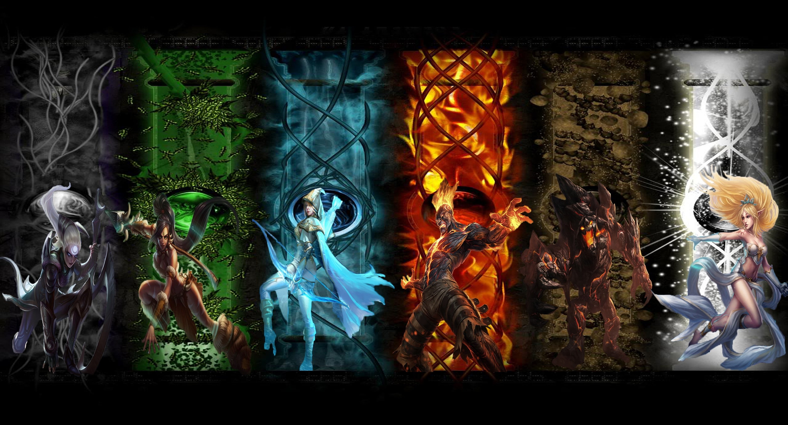 Malphite, night, creativity, Heroes, human representation, Ashe, window, women, League Of Legends, Janna, people, indoors, costume, Nidalee, representation, HD Wallpaper
