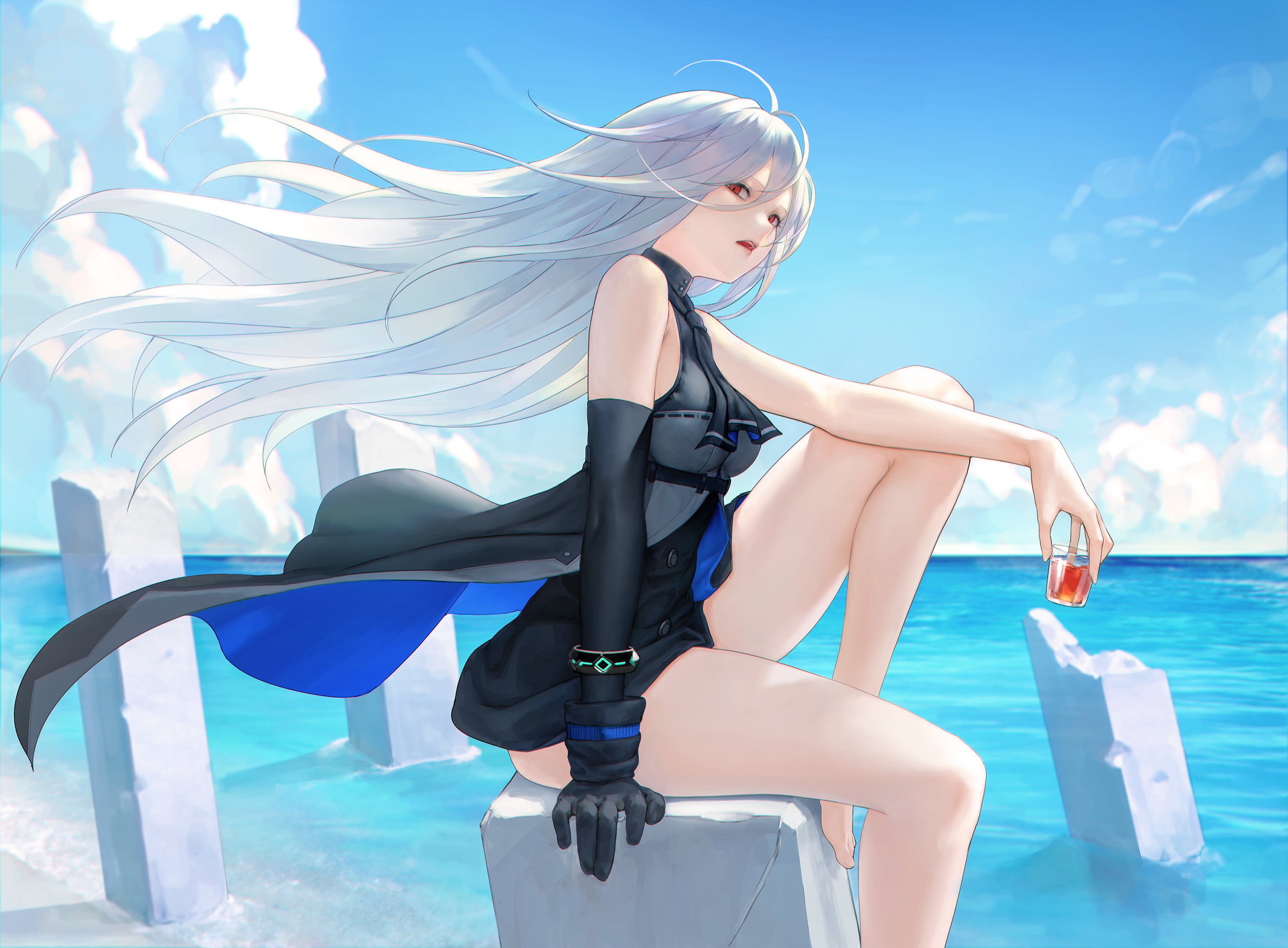 sea side, Skadi(Arknights), 2K, beach, Arknights, HD Wallpaper